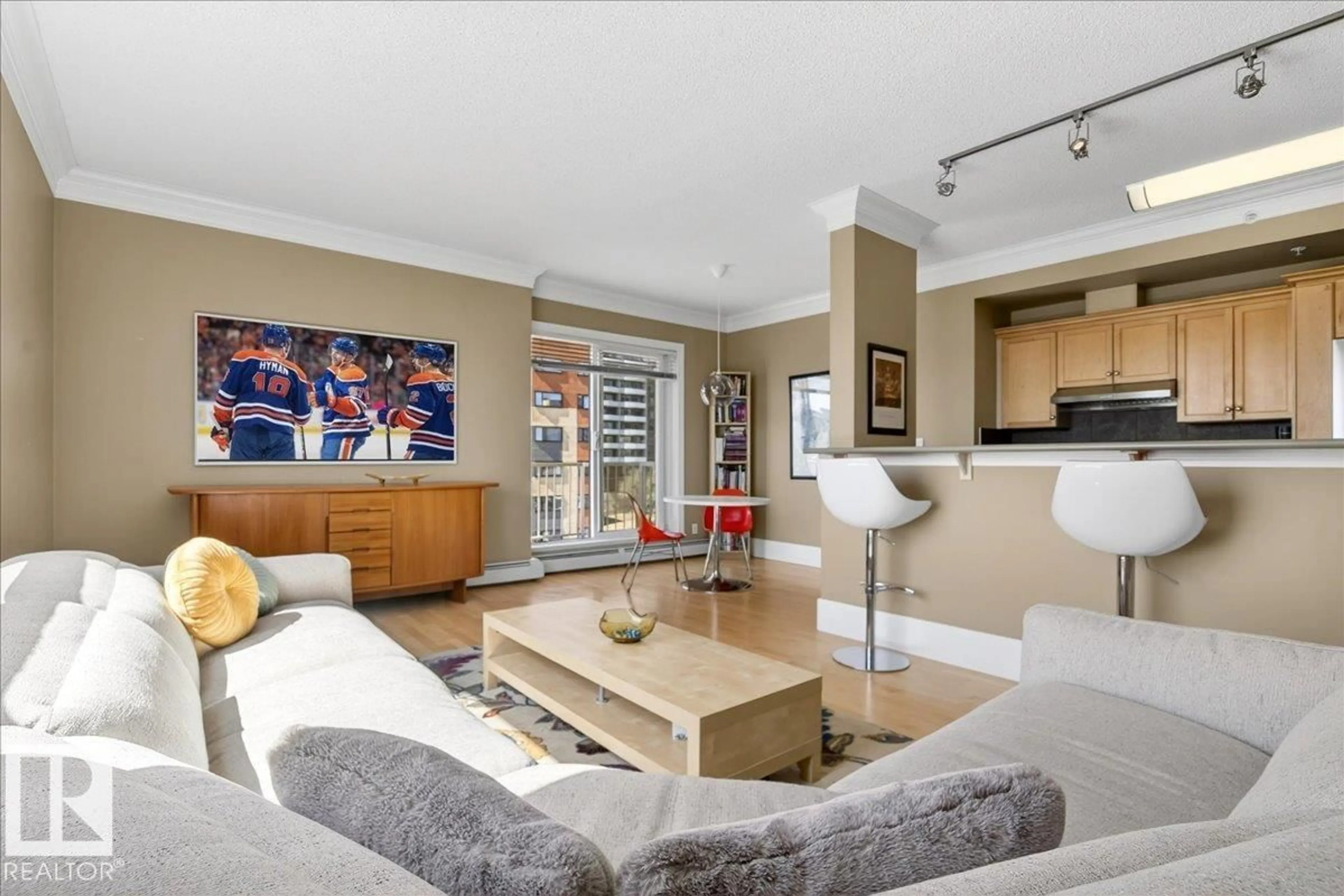 Living room with furniture, unknown for 701 - 9707 105 ST, Edmonton Alberta T5K2Y4