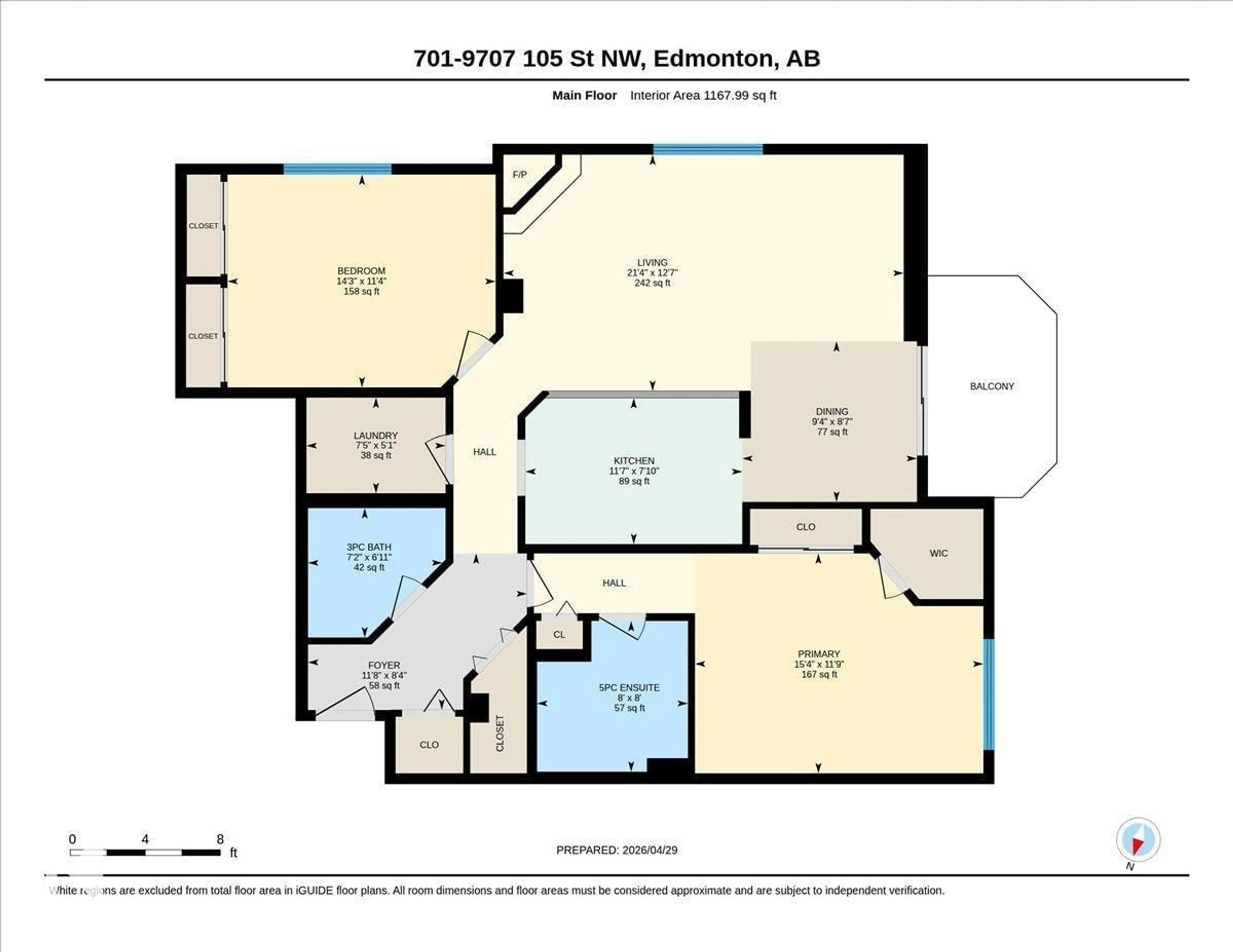 Floor plan for 701 - 9707 105 ST, Edmonton Alberta T5K2Y4