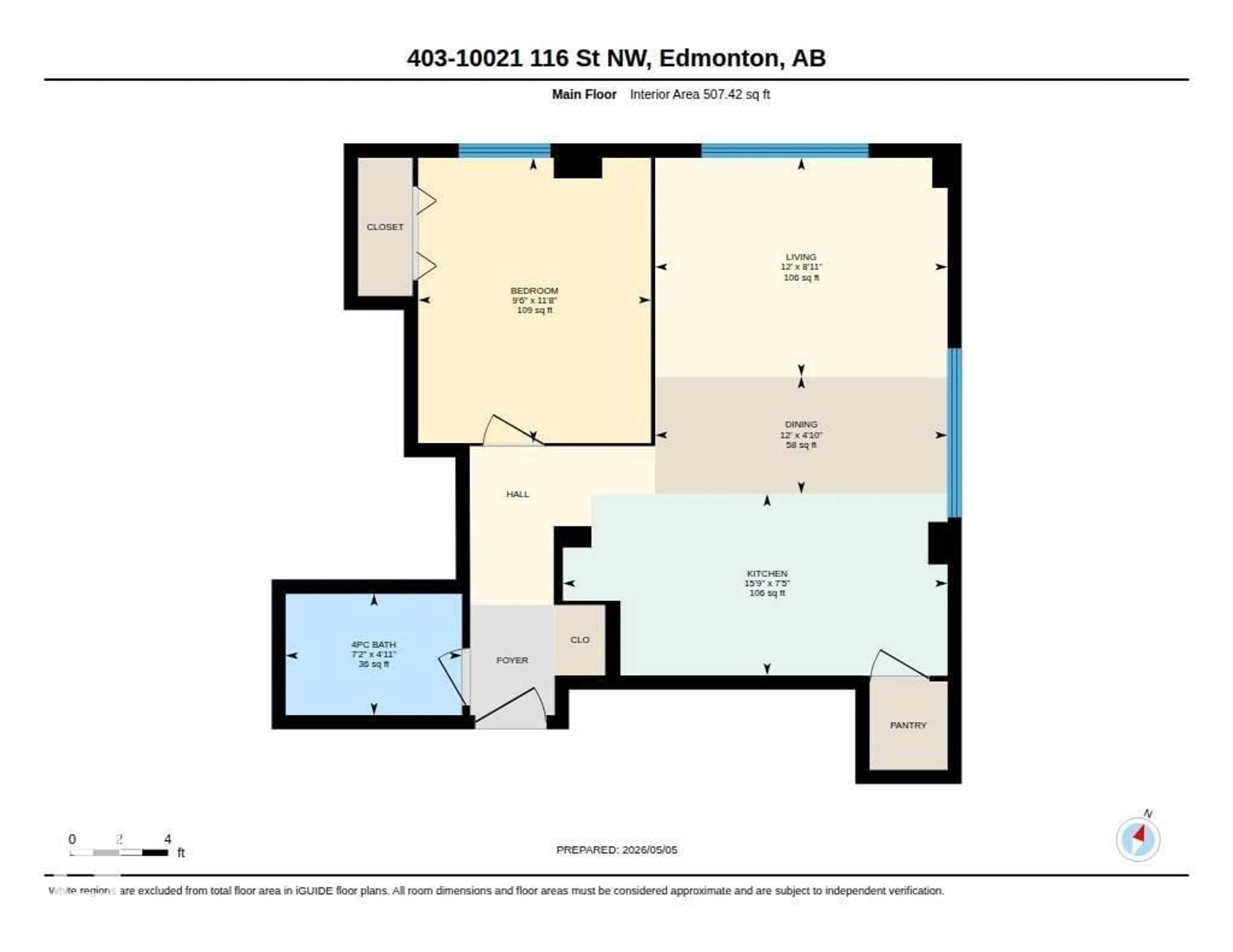 Floor plan for #403 - 10021 116 ST, Edmonton Alberta T5K1V5