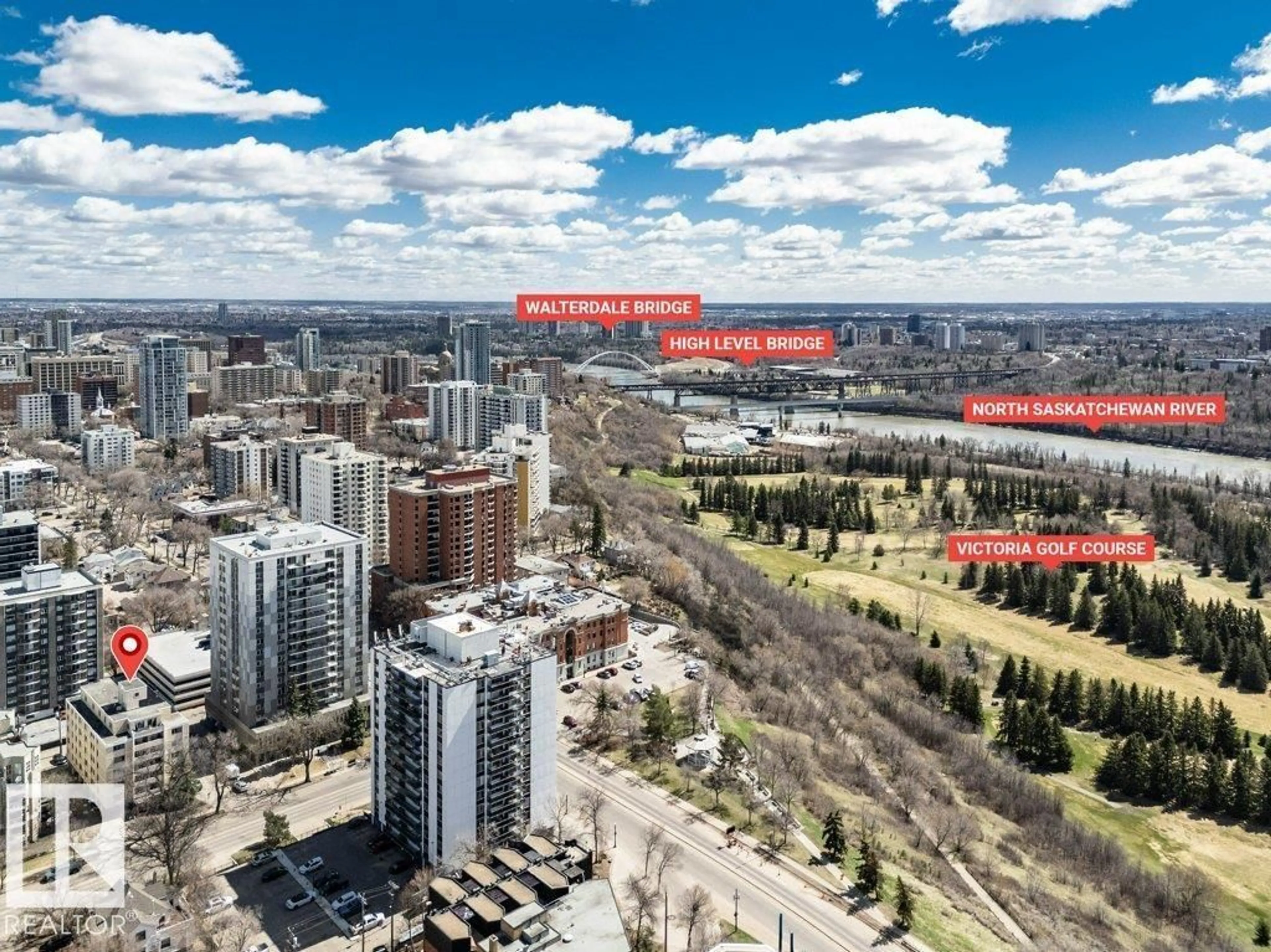 A pic from outside/outdoor area/front of a property/back of a property/a pic from drone, city buildings view from balcony for #403 - 10021 116 ST, Edmonton Alberta T5K1V5