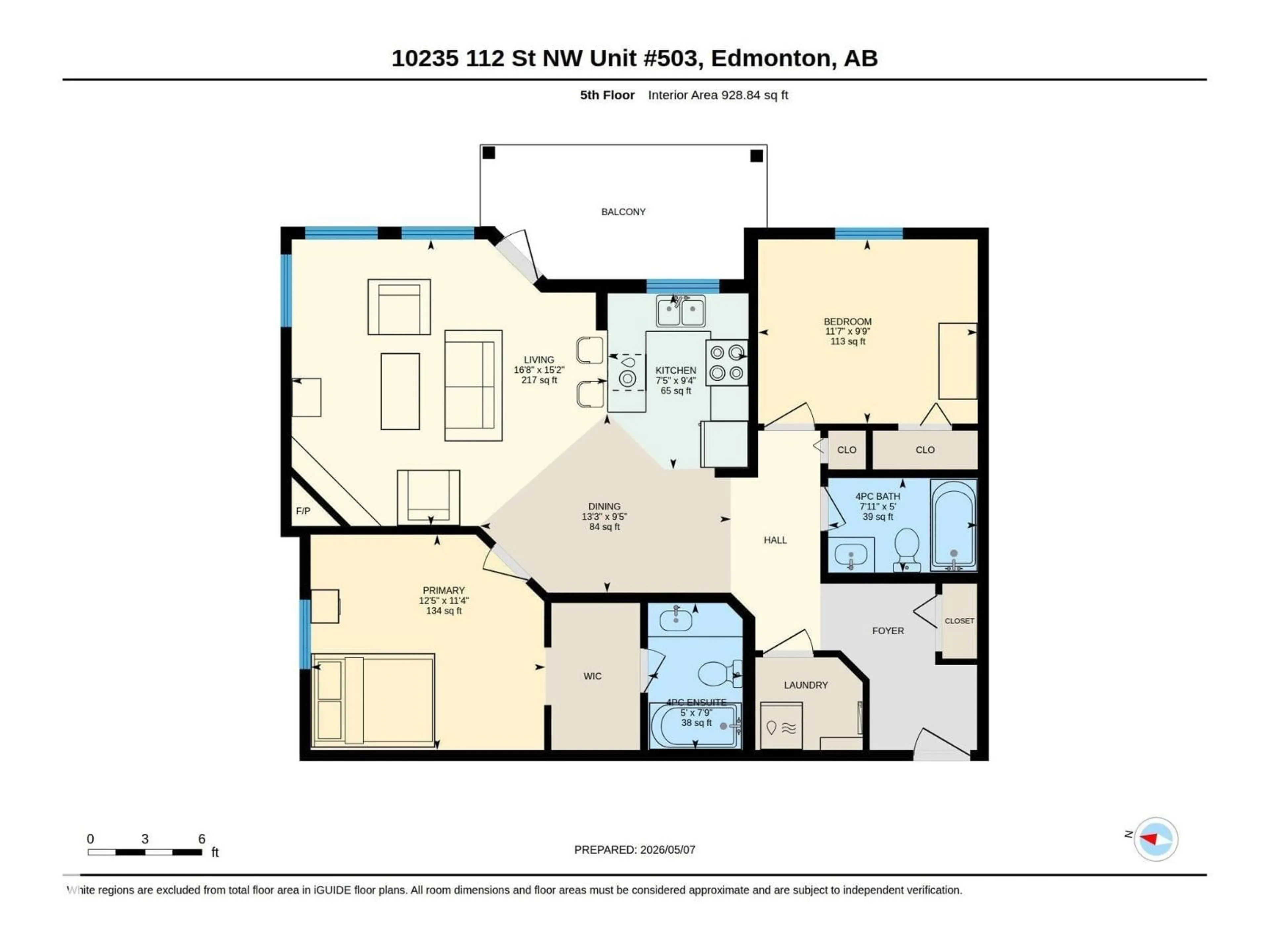 Floor plan for #503 - 10235 112 ST, Edmonton Alberta T5K1M7