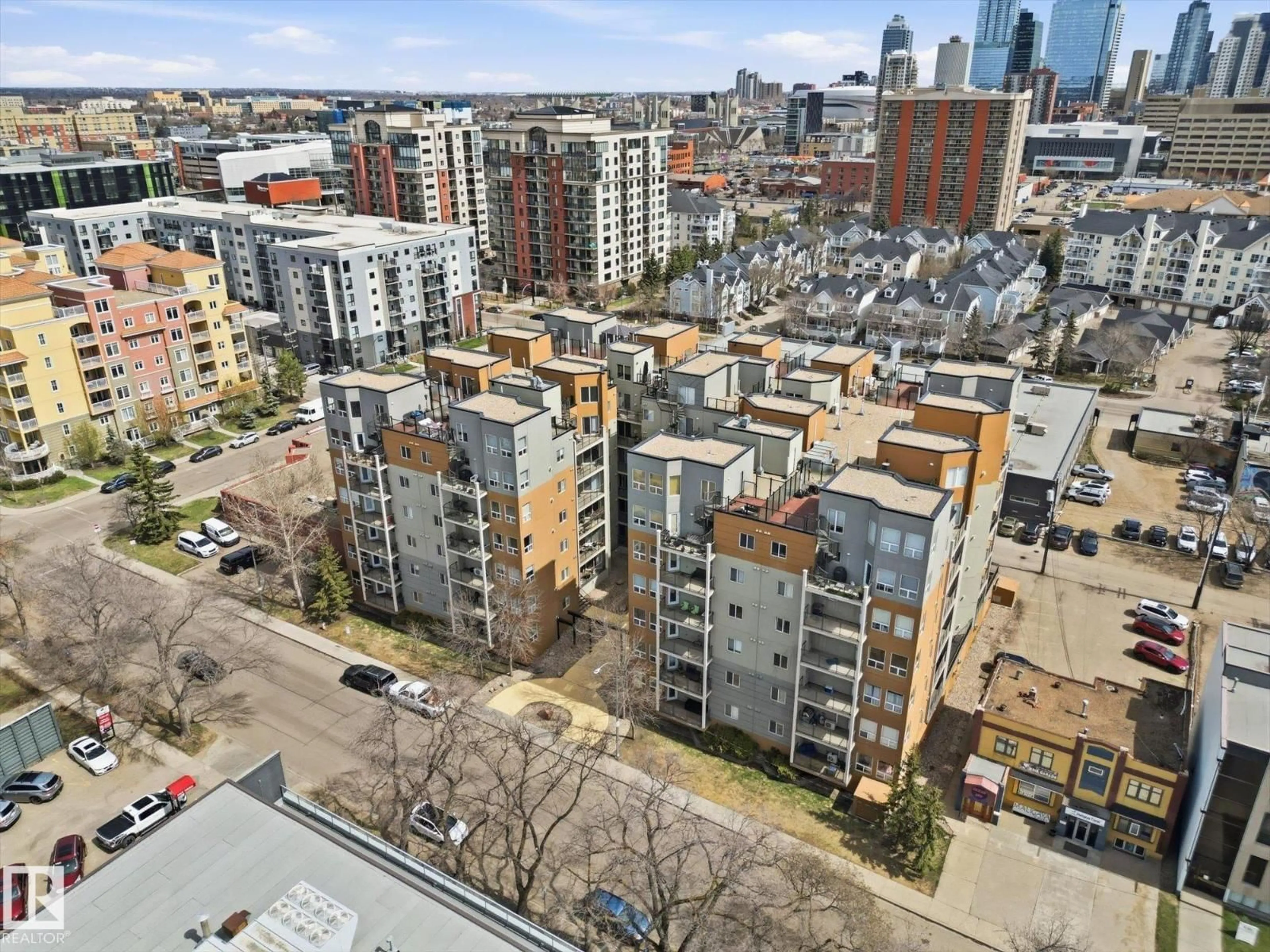A pic from outside/outdoor area/front of a property/back of a property/a pic from drone, city buildings view from balcony for #503 - 10235 112 ST, Edmonton Alberta T5K1M7