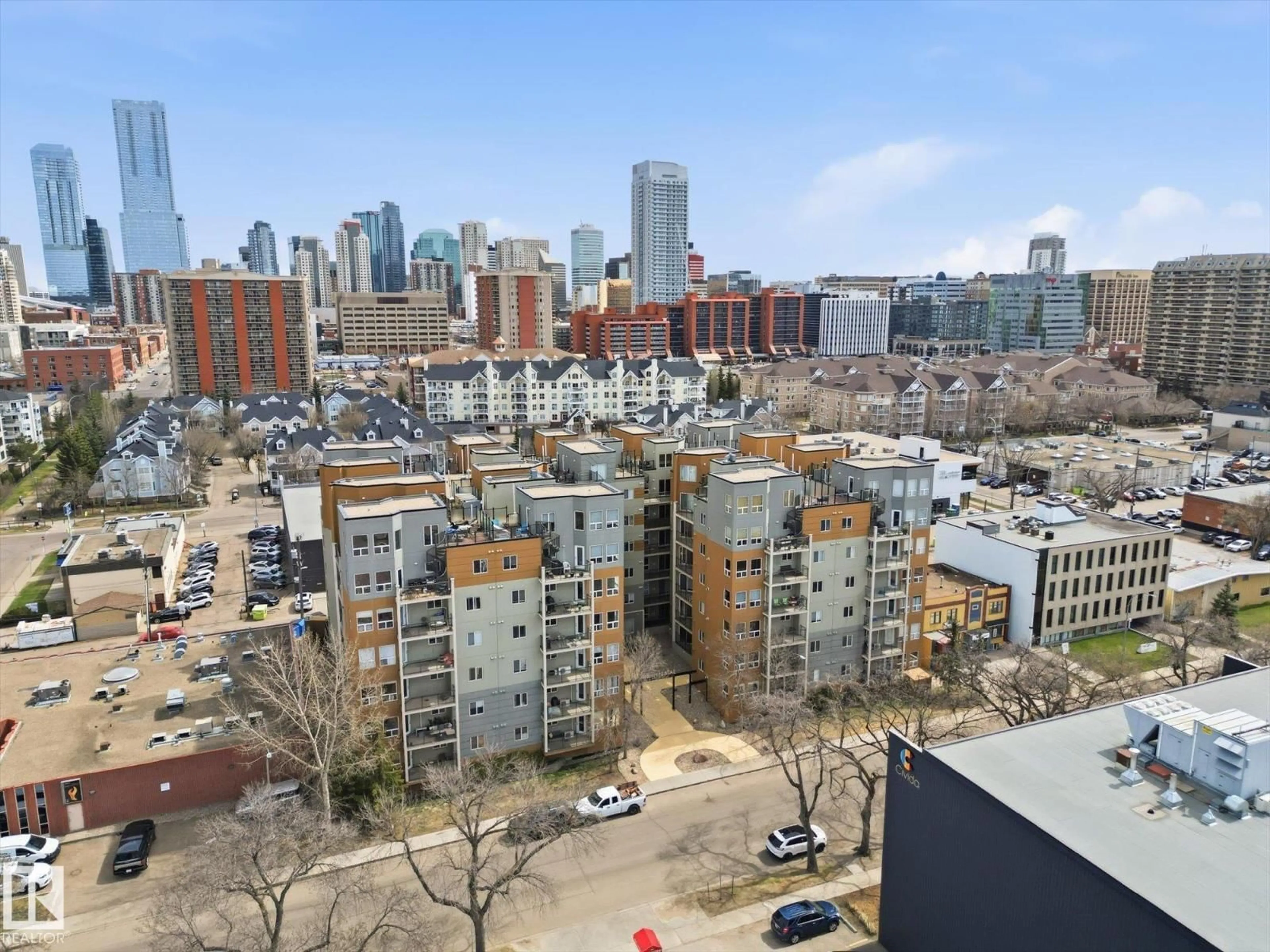 A pic from outside/outdoor area/front of a property/back of a property/a pic from drone, city buildings view from balcony for #503 - 10235 112 ST, Edmonton Alberta T5K1M7