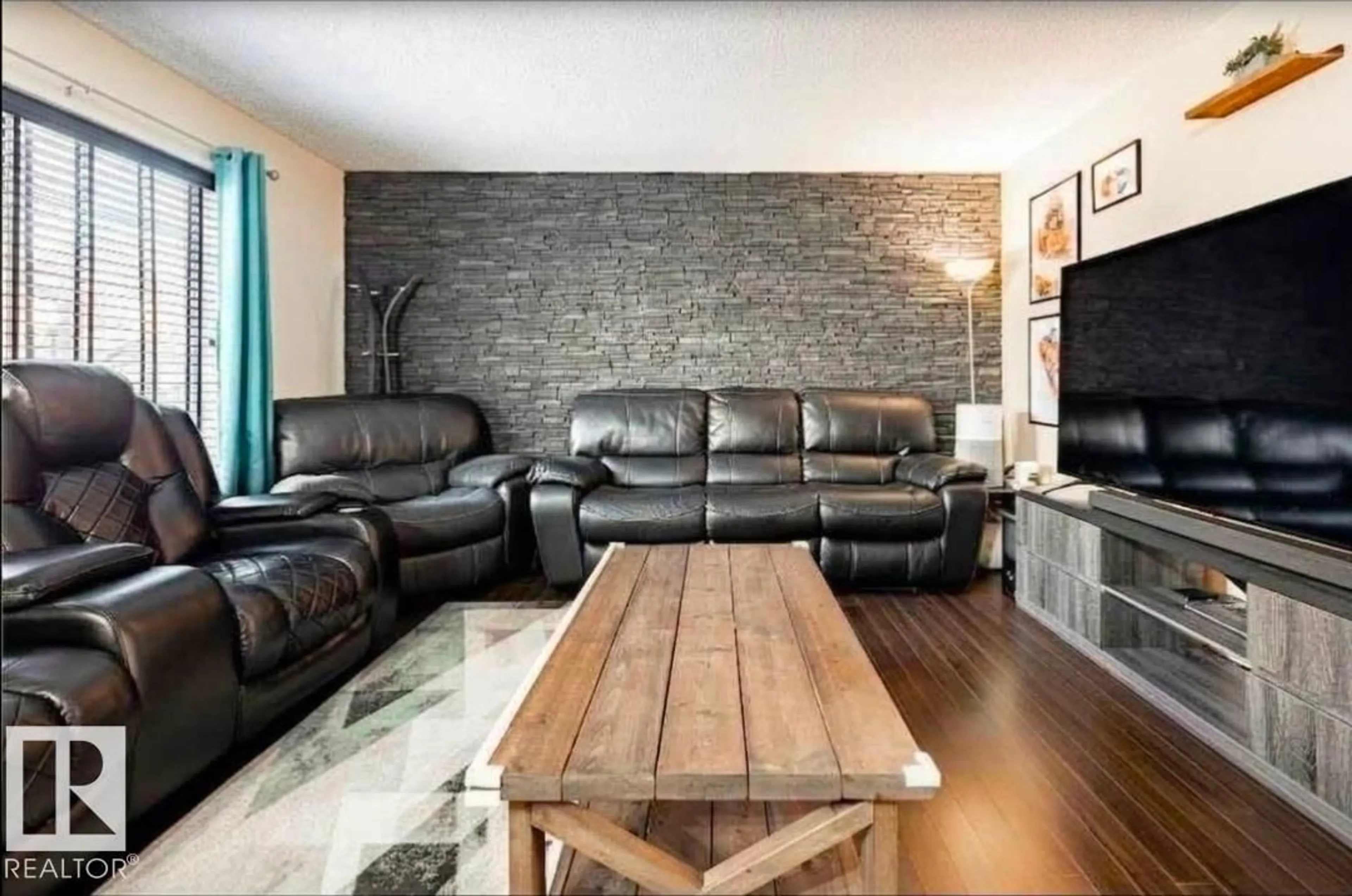Living room with furniture, wood/laminate floor for #40 - 12004 22 AV, Edmonton Alberta T6W0T1