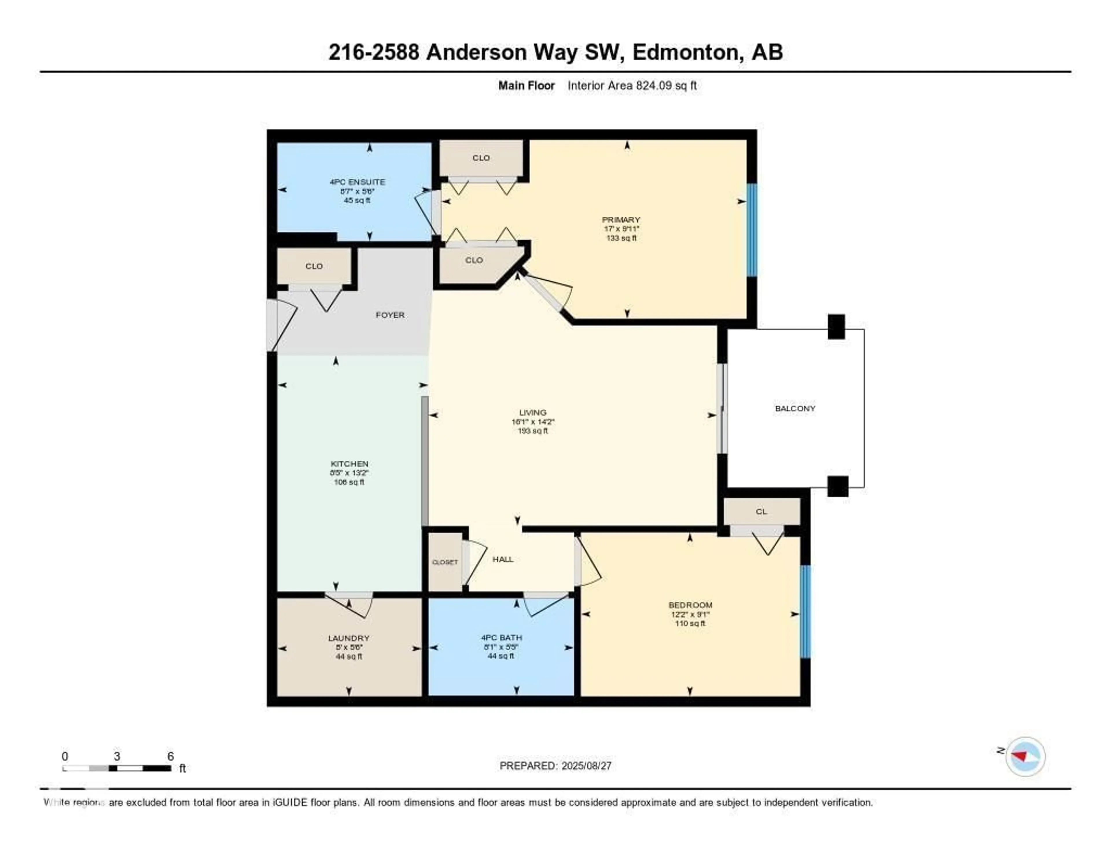 Floor plan for #216 - 2588 ANDERSON WY, Edmonton Alberta T6W0R2