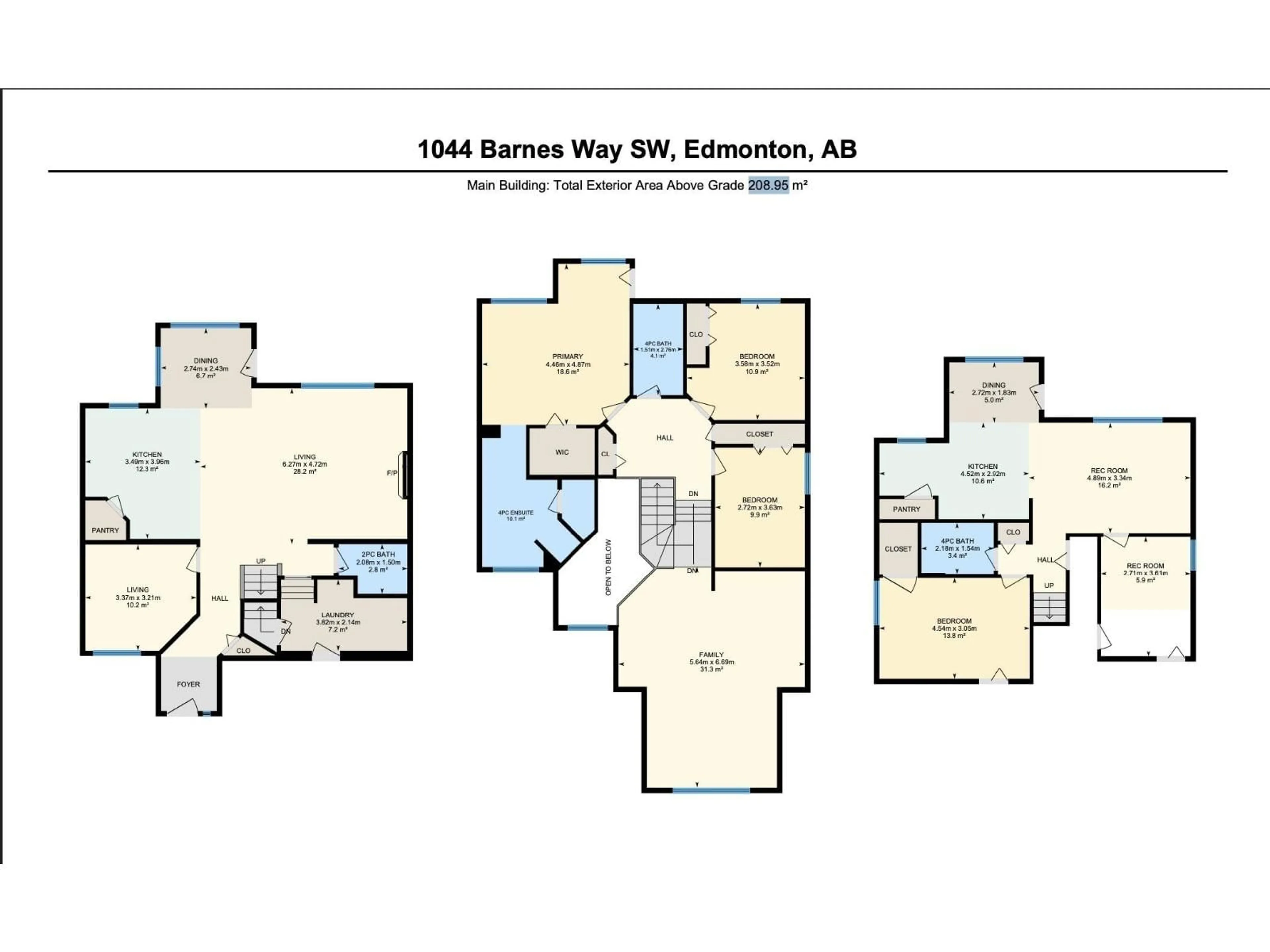 Floor plan for 1044 BARNES WY, Edmonton Alberta T6W1E4