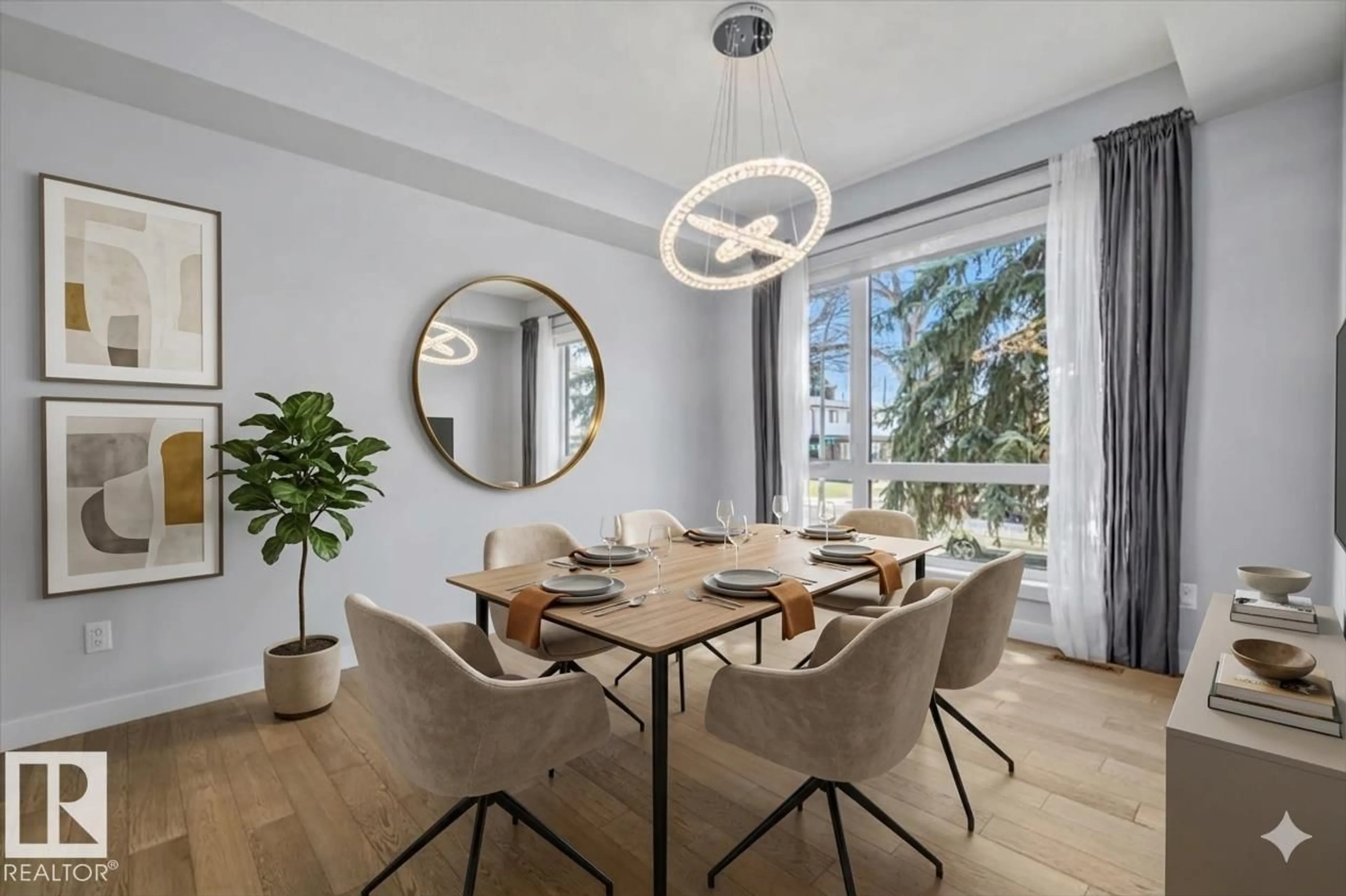 Dining room, wood/laminate floor for 8706 88 AV, Edmonton Alberta T6C1L6