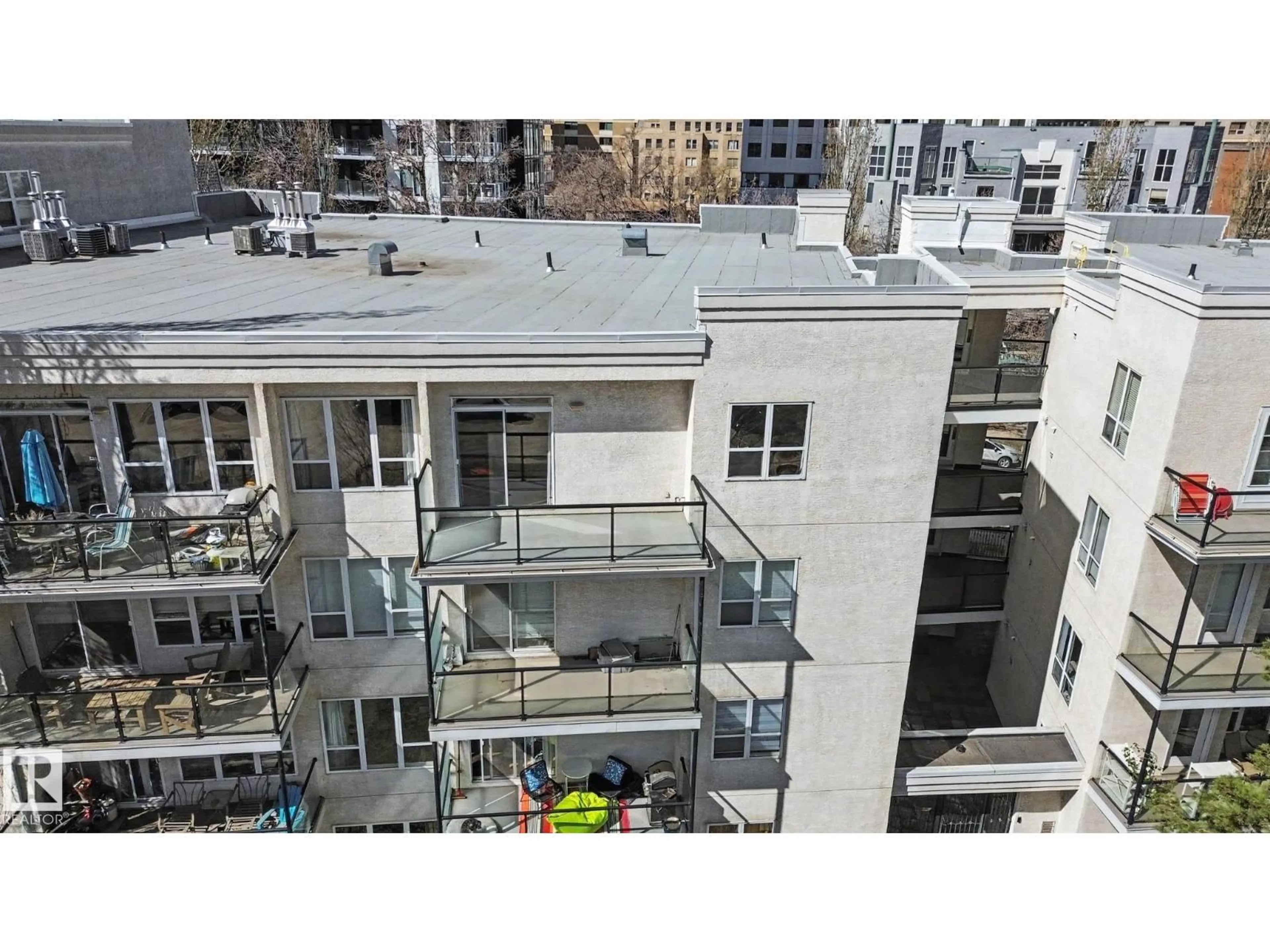 A pic from outside/outdoor area/front of a property/back of a property/a pic from drone, city buildings view from balcony for 10033 - 411 110 ST NW, Edmonton Alberta T5K1J5