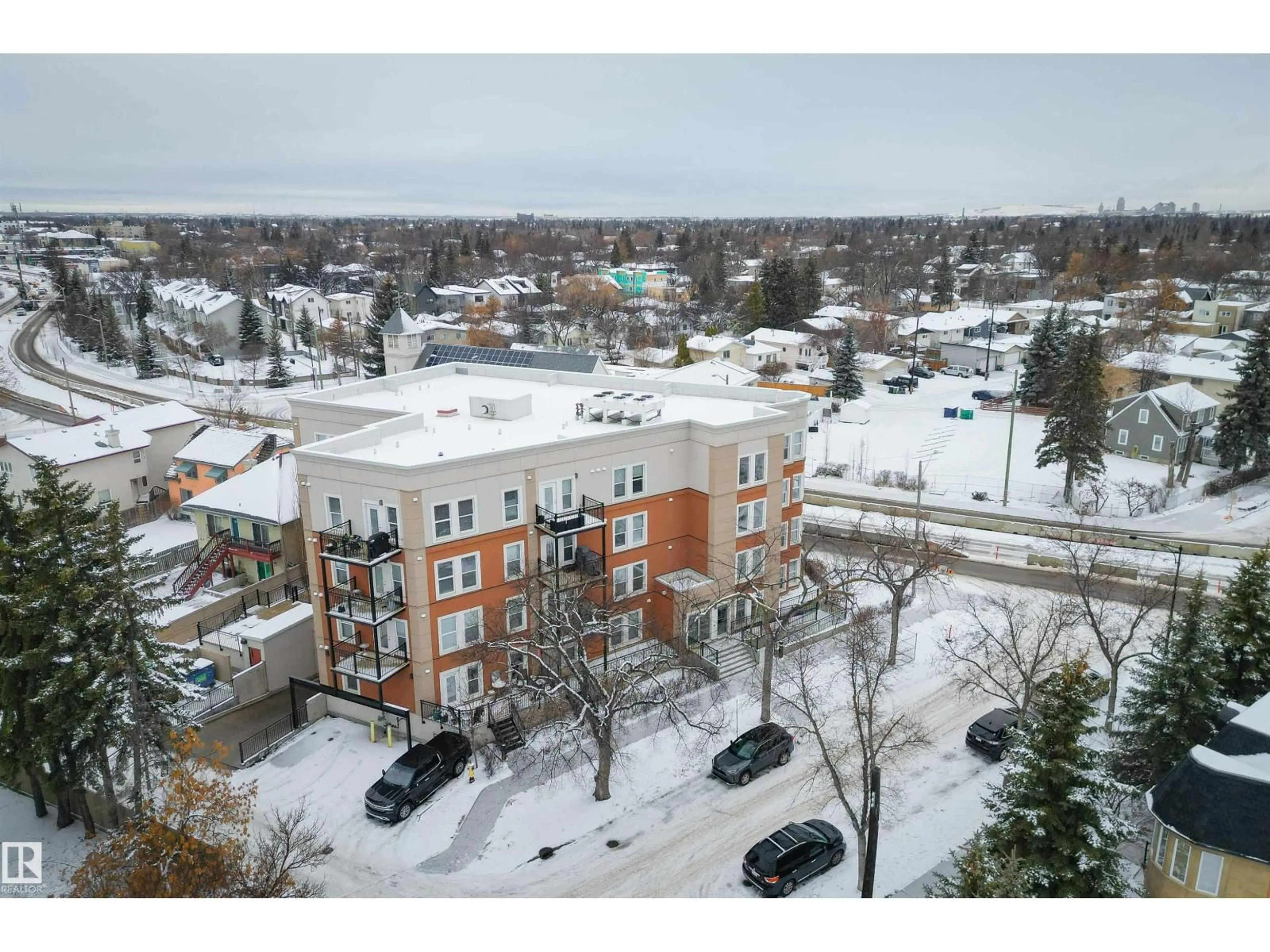 A pic from outside/outdoor area/front of a property/back of a property/a pic from drone, city buildings view from balcony for 405 - 10126 144 ST, Edmonton Alberta T5N2T7