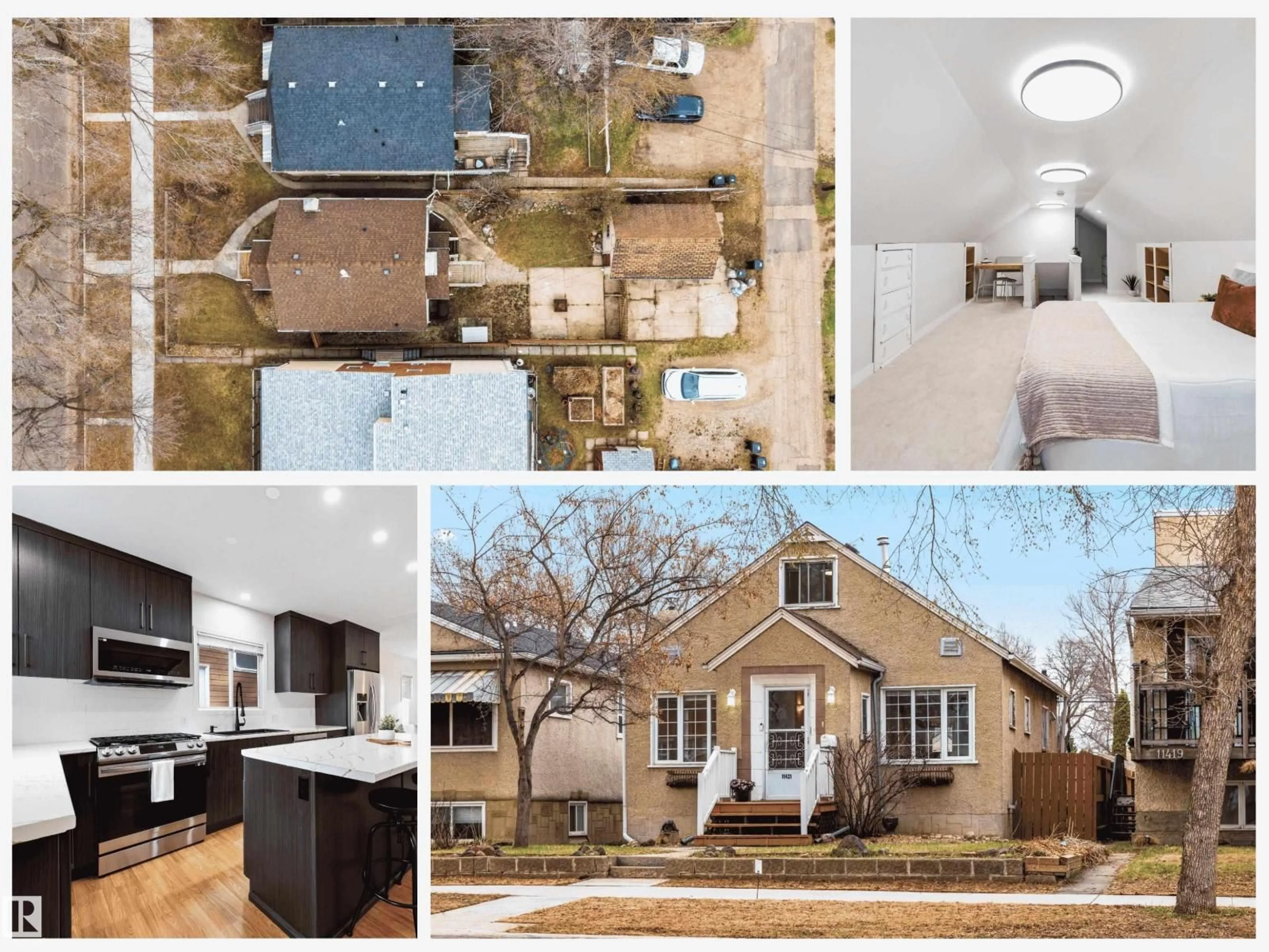 A pic from outside/outdoor area/front of a property/back of a property/a pic from drone, street for 11421 68 ST, Edmonton Alberta T5B1P1