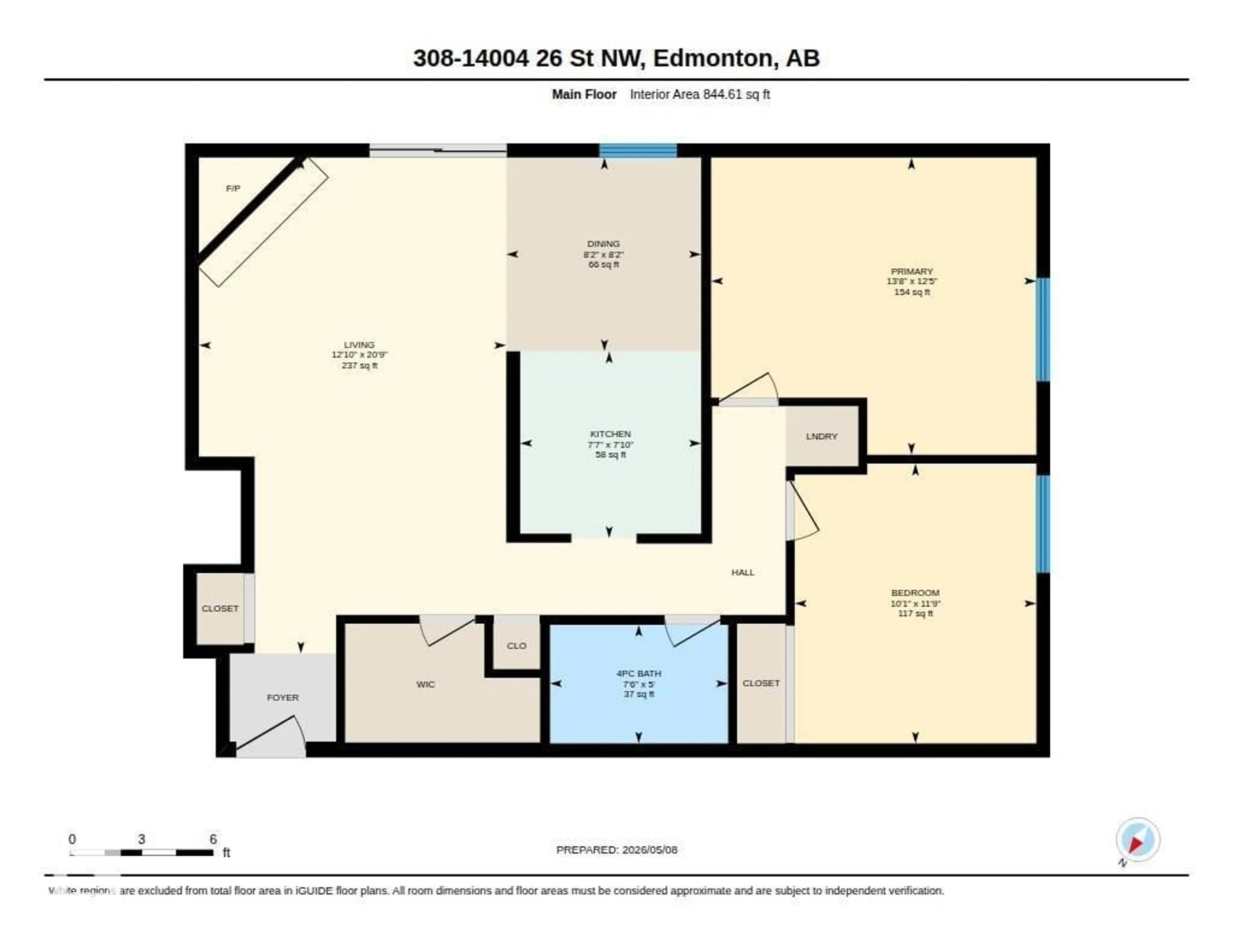 Floor plan for 308 14004 26 ST, Edmonton Alberta T5Y1Y4