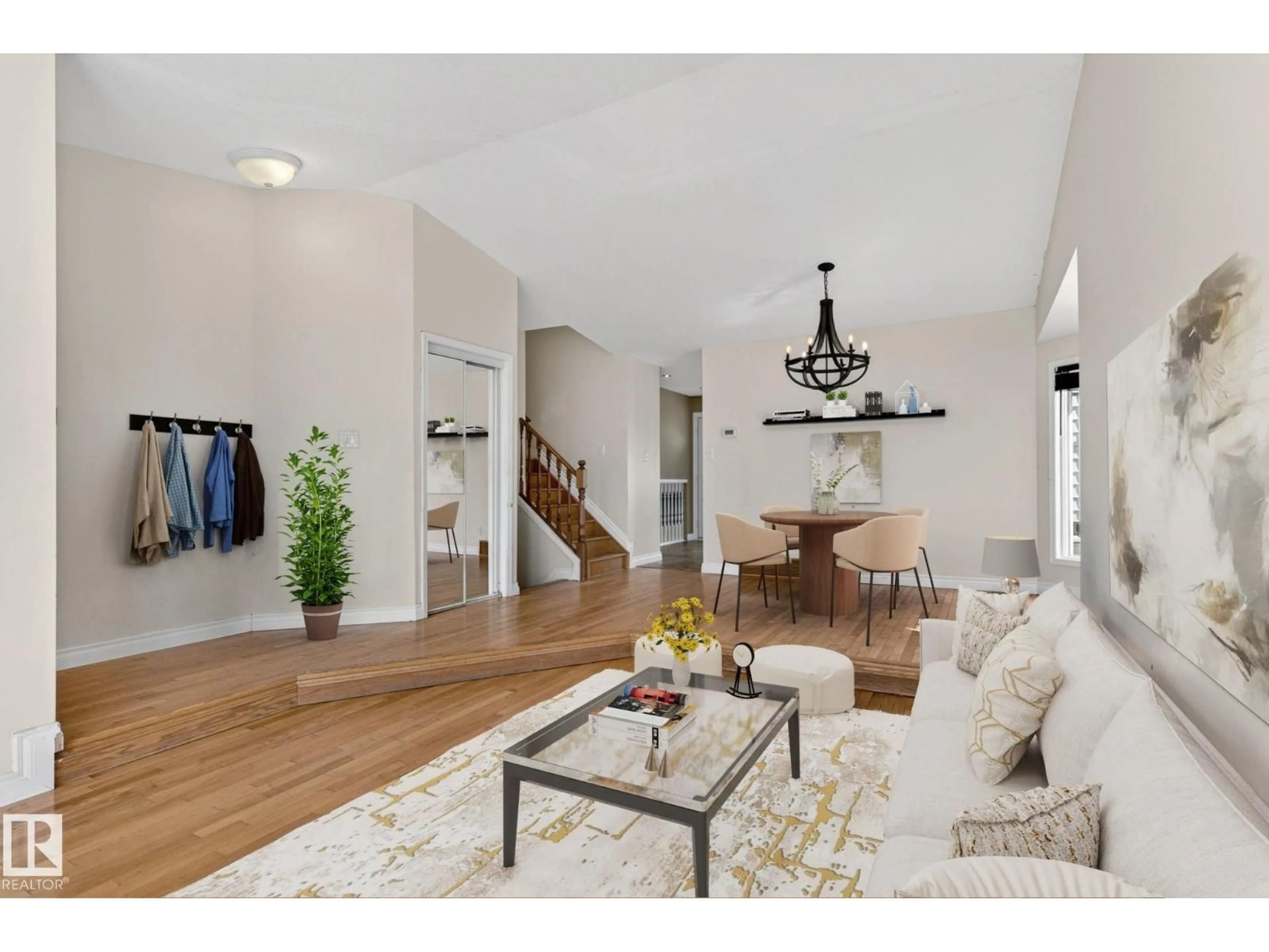 Living room with furniture, wood/laminate floor for 4 DORSET PL, St. Albert Alberta T8N5L8