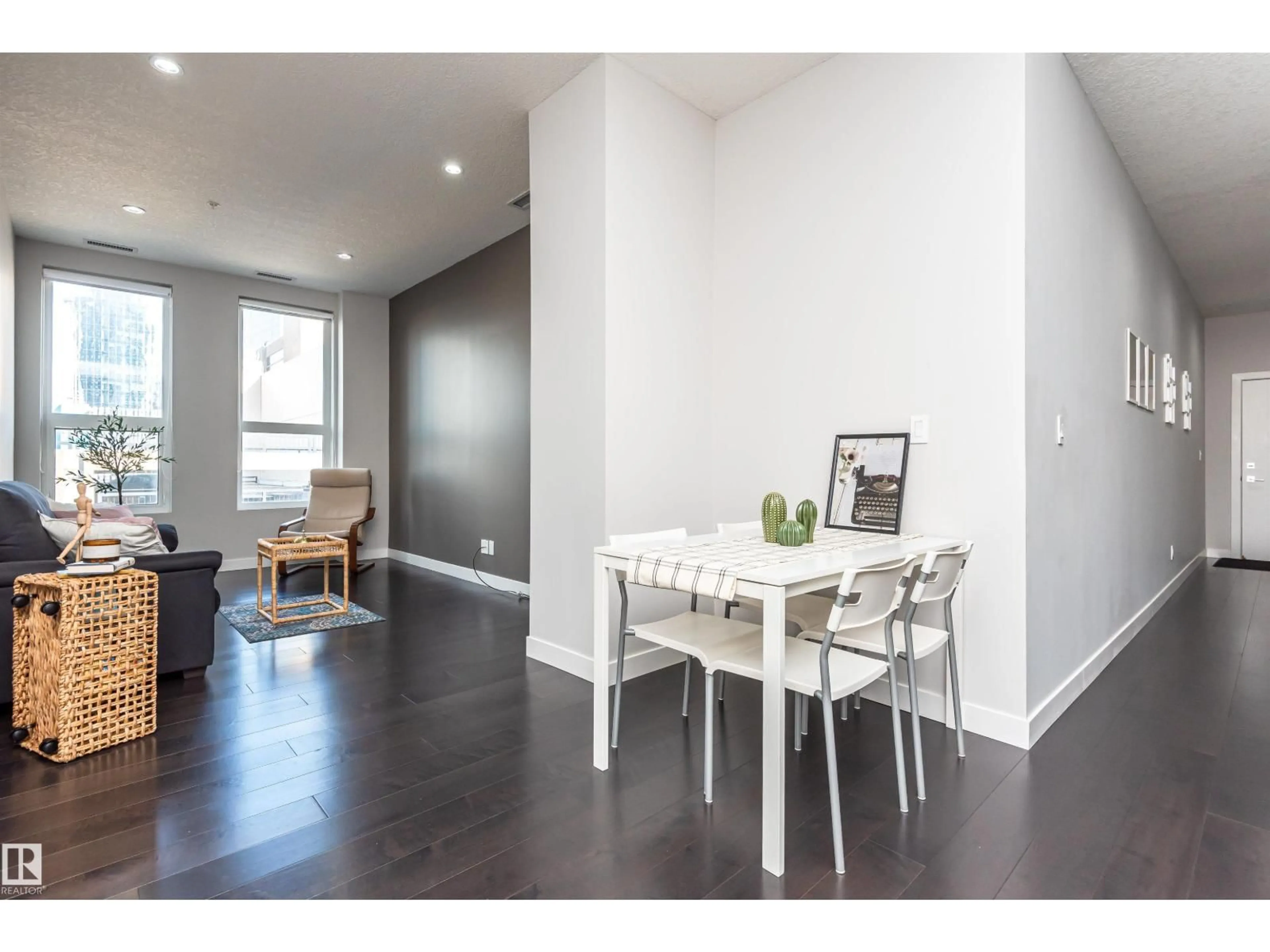 Dining room, wood/laminate floor for #404 - 10238 103 ST, Edmonton Alberta T5J0G6