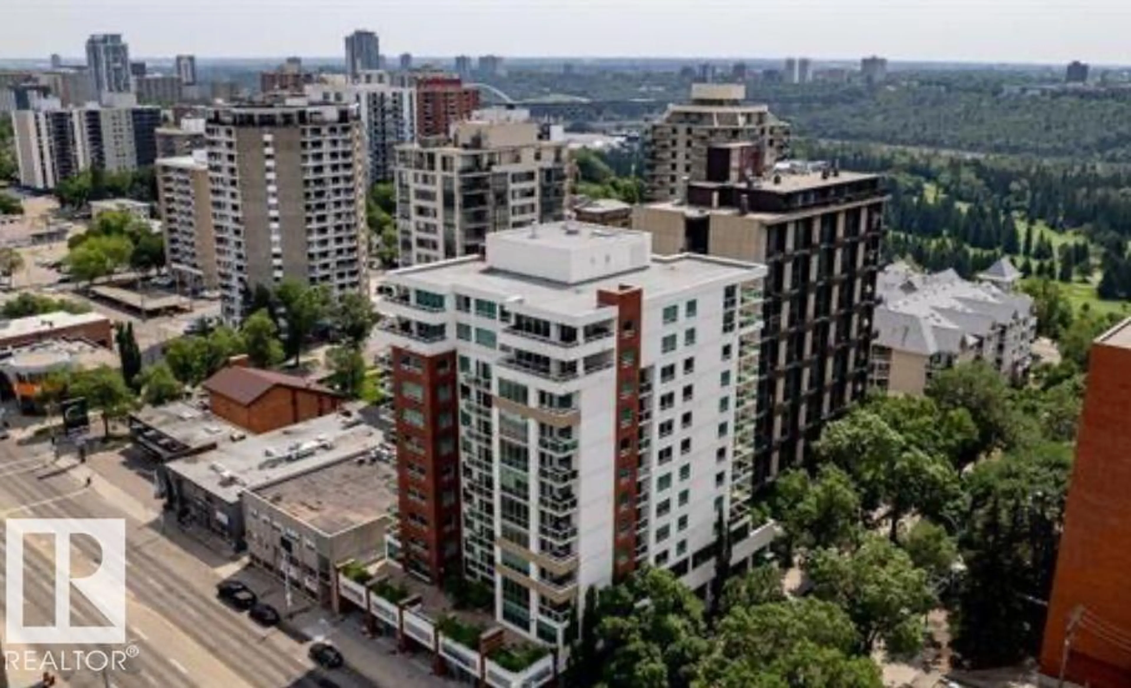 A pic from outside/outdoor area/front of a property/back of a property/a pic from drone, city buildings view from balcony for #702 - 10055 118 ST, Edmonton Alberta T5K0C1
