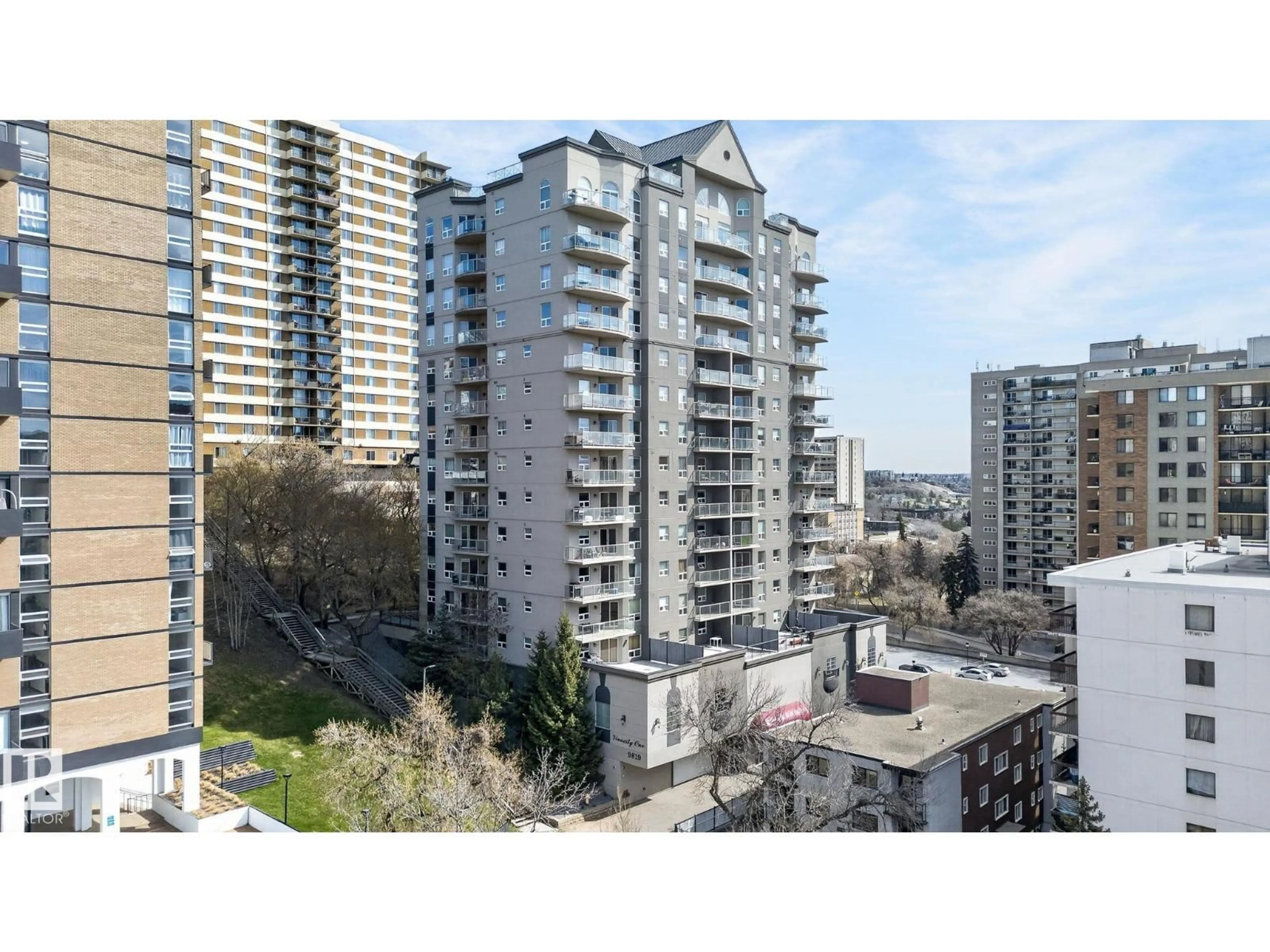 A pic from outside/outdoor area/front of a property/back of a property/a pic from drone, city buildings view from balcony for 301 - 9819 104 ST, Edmonton Alberta T5K0Y8