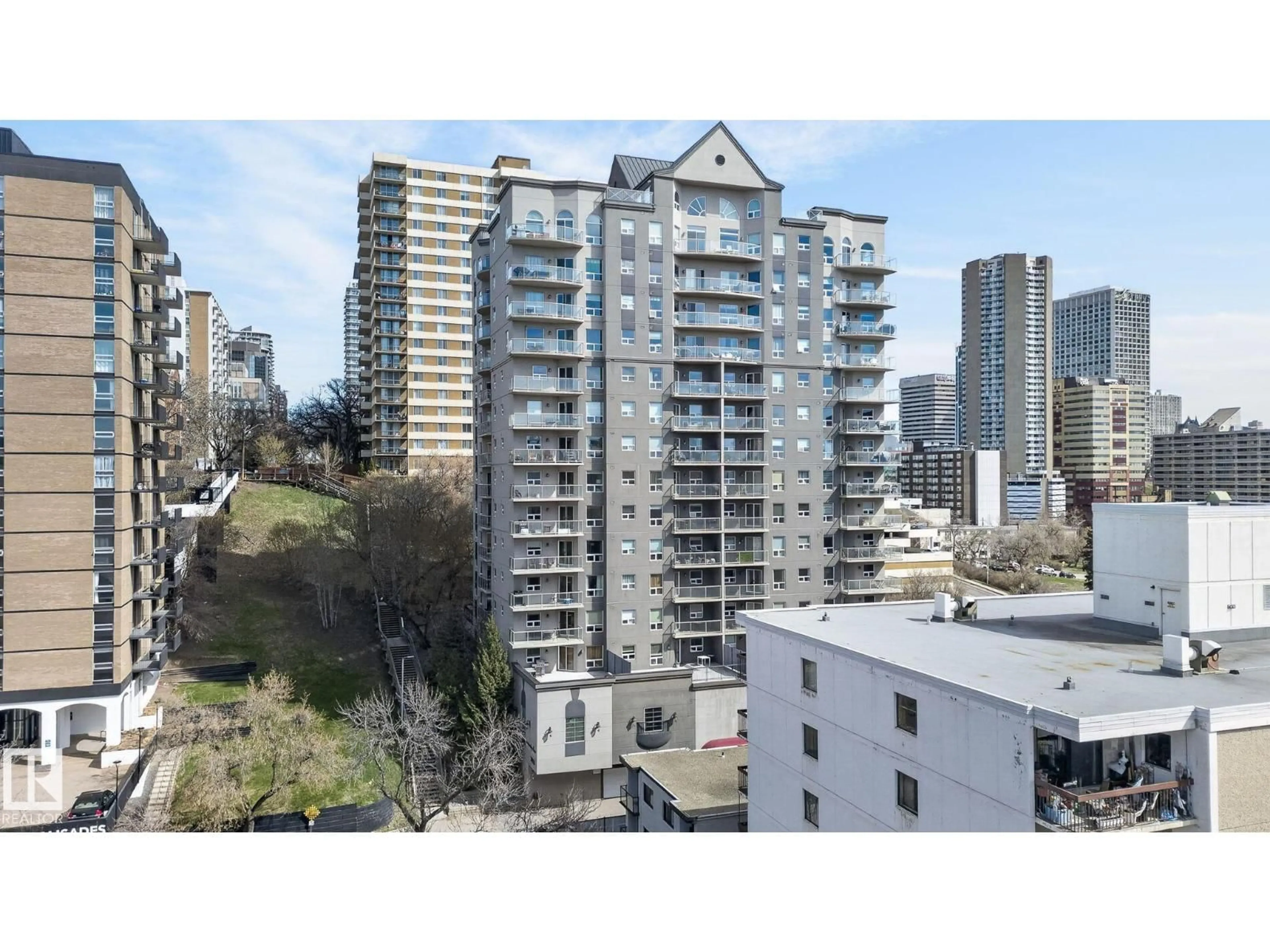 A pic from outside/outdoor area/front of a property/back of a property/a pic from drone, city buildings view from balcony for 301 - 9819 104 ST, Edmonton Alberta T5K0Y8