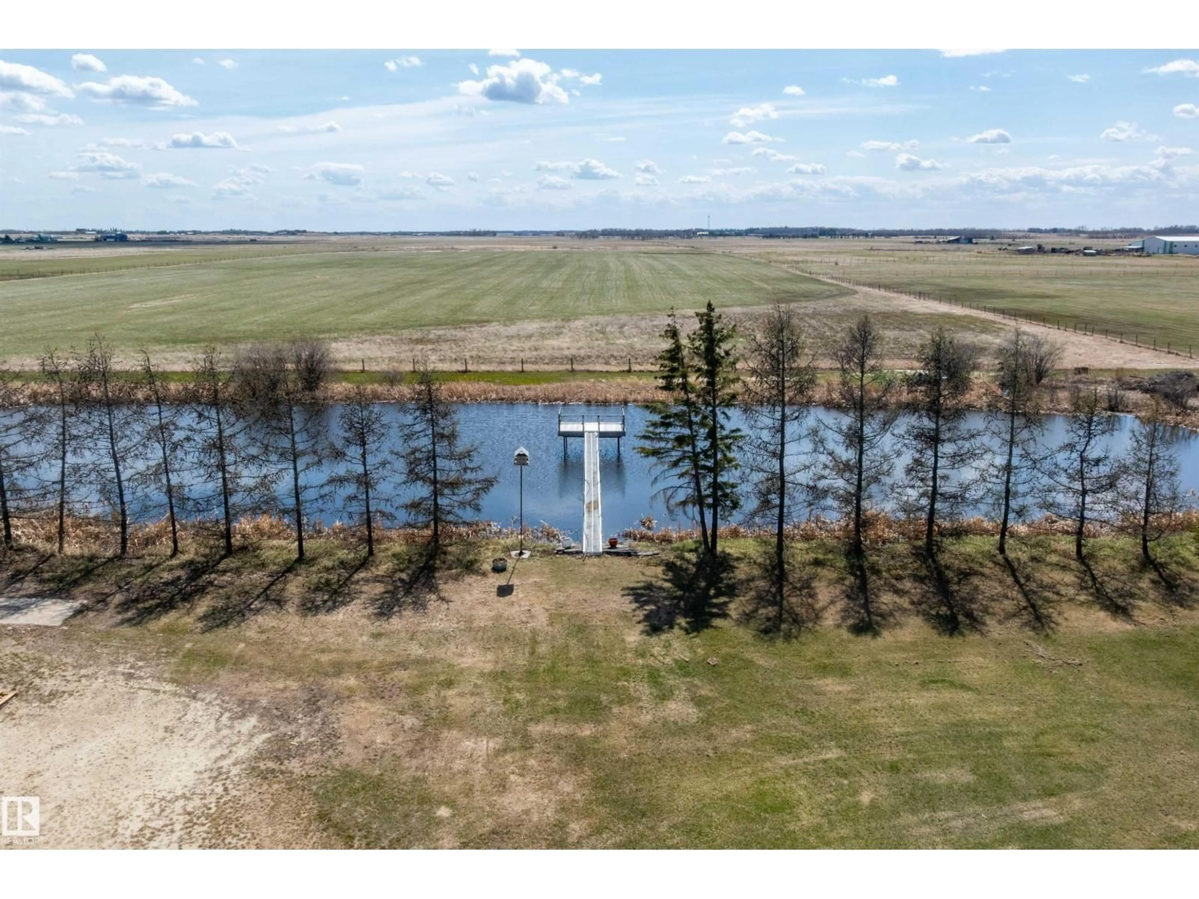 A pic from outside/outdoor area/front of a property/back of a property/a pic from drone, water/lake/river/ocean view for 25057 TWP RD, Rural Leduc County Alberta T4X2N5