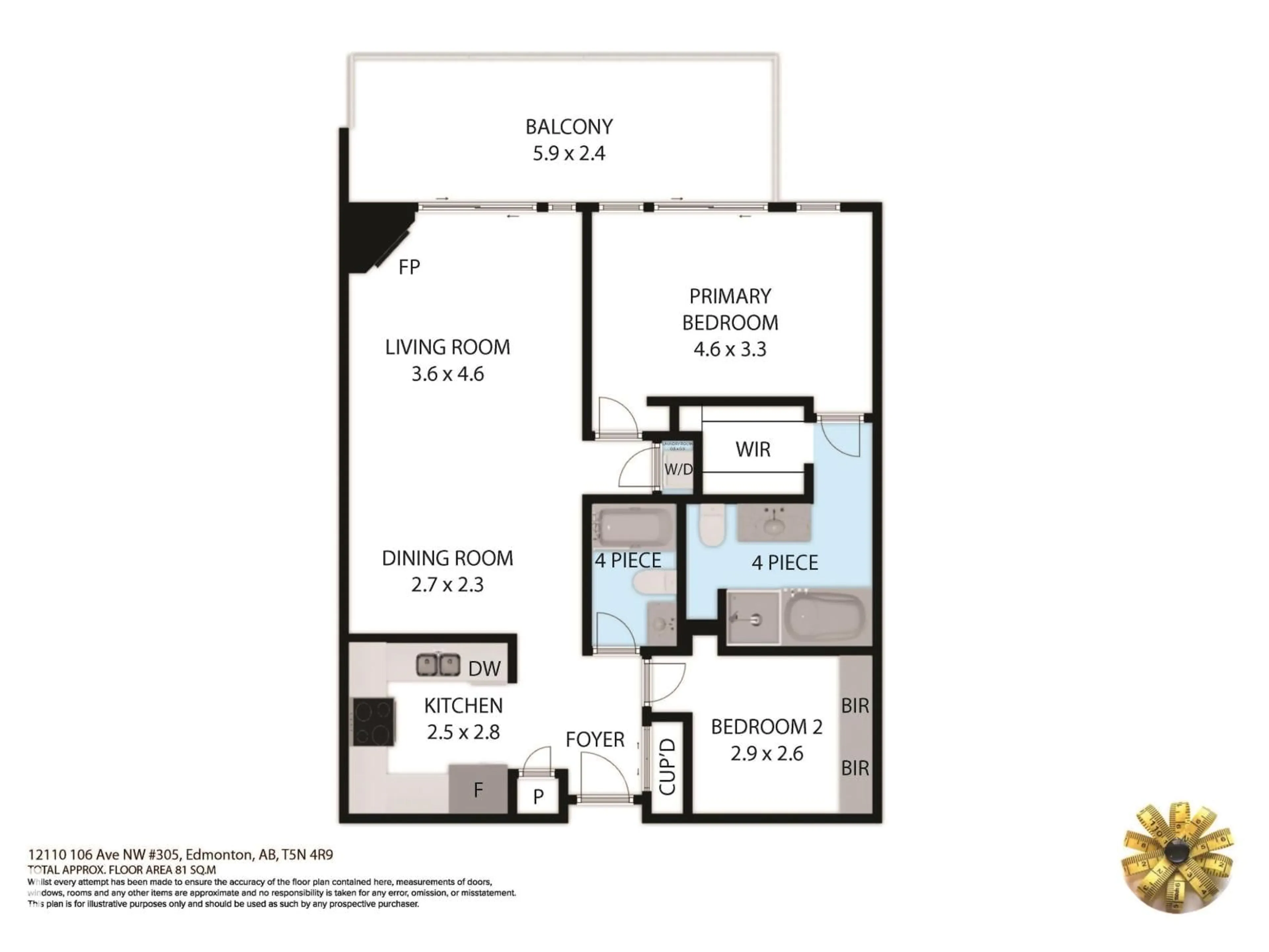 Floor plan for #305 - 12110 106 AV, Edmonton Alberta T5H4R9