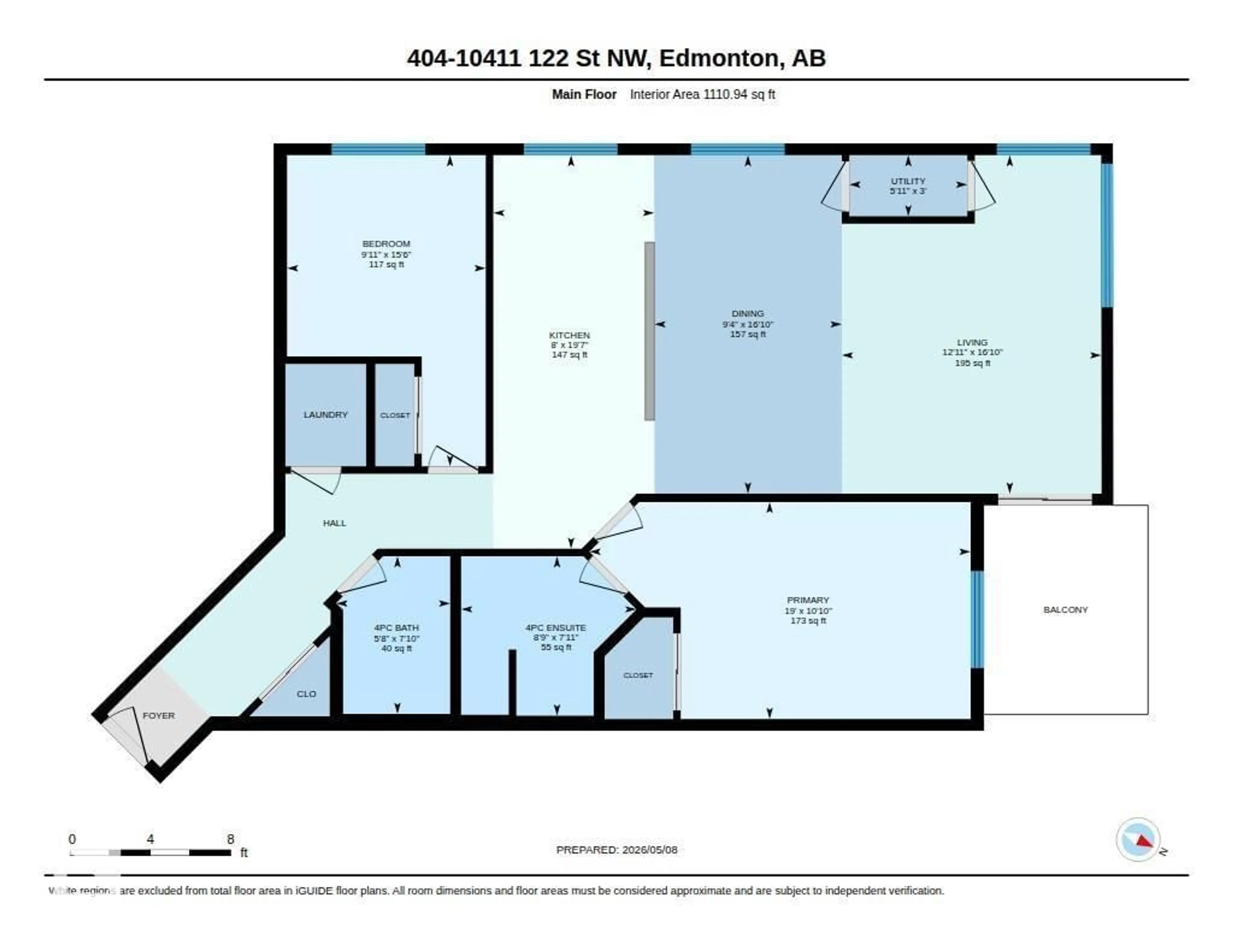 Floor plan for #404 - 10411 122 ST, Edmonton Alberta T5N4C2