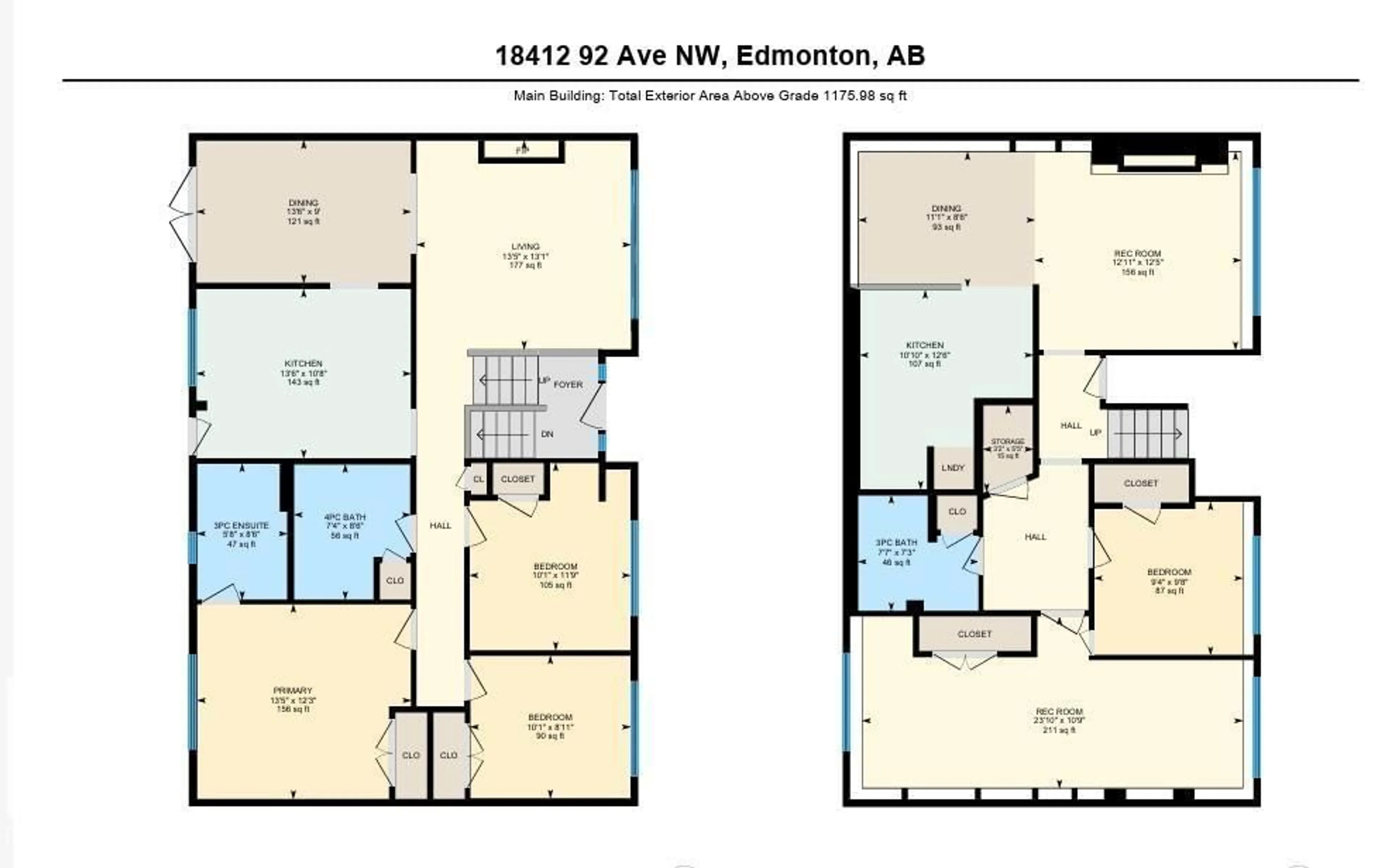 Floor plan for 18412 92 AV, Edmonton Alberta T5T2R2
