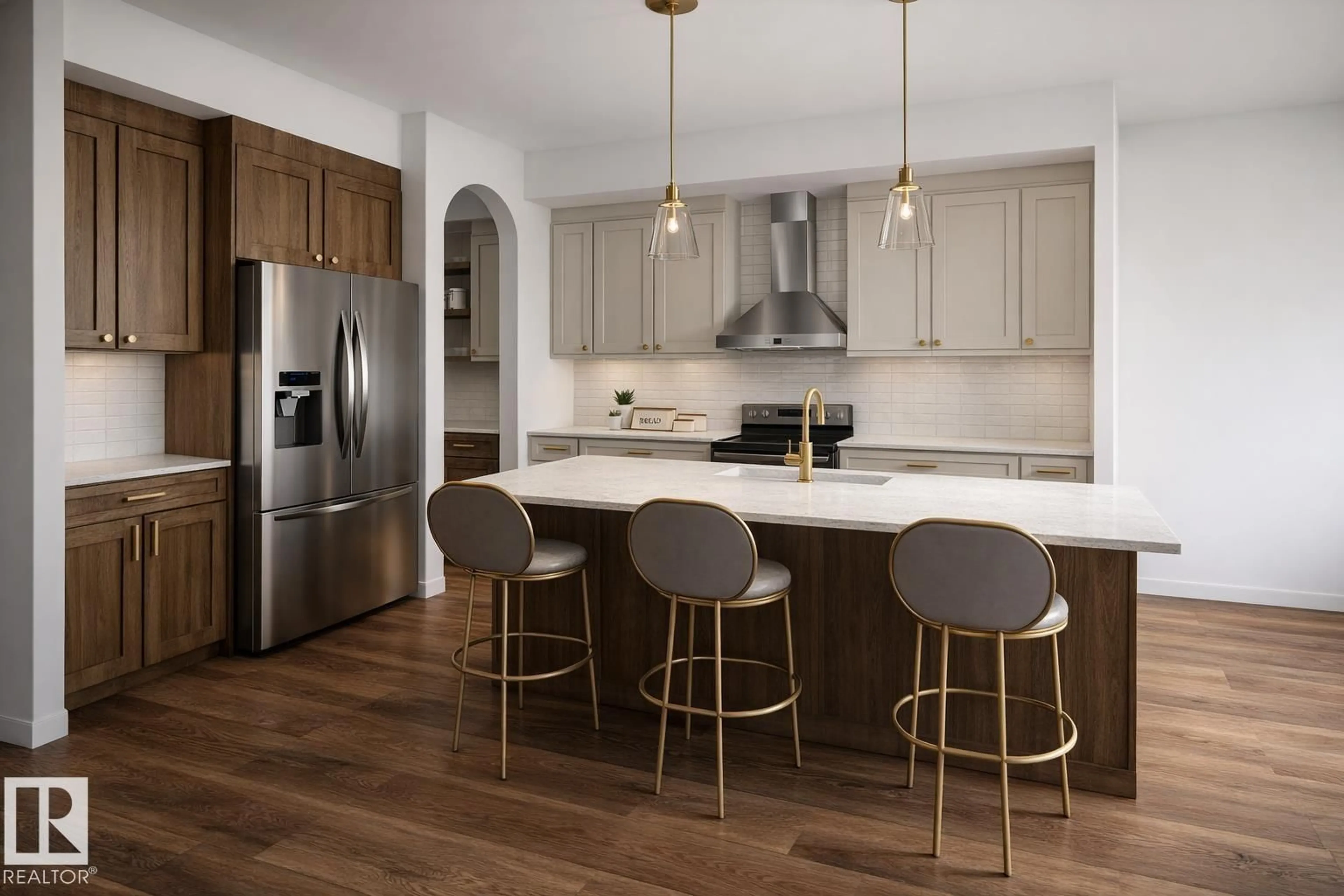 Open concept kitchen, wood/laminate floor for 20 BRICKYARD VW, Stony Plain Alberta T7Z0P2