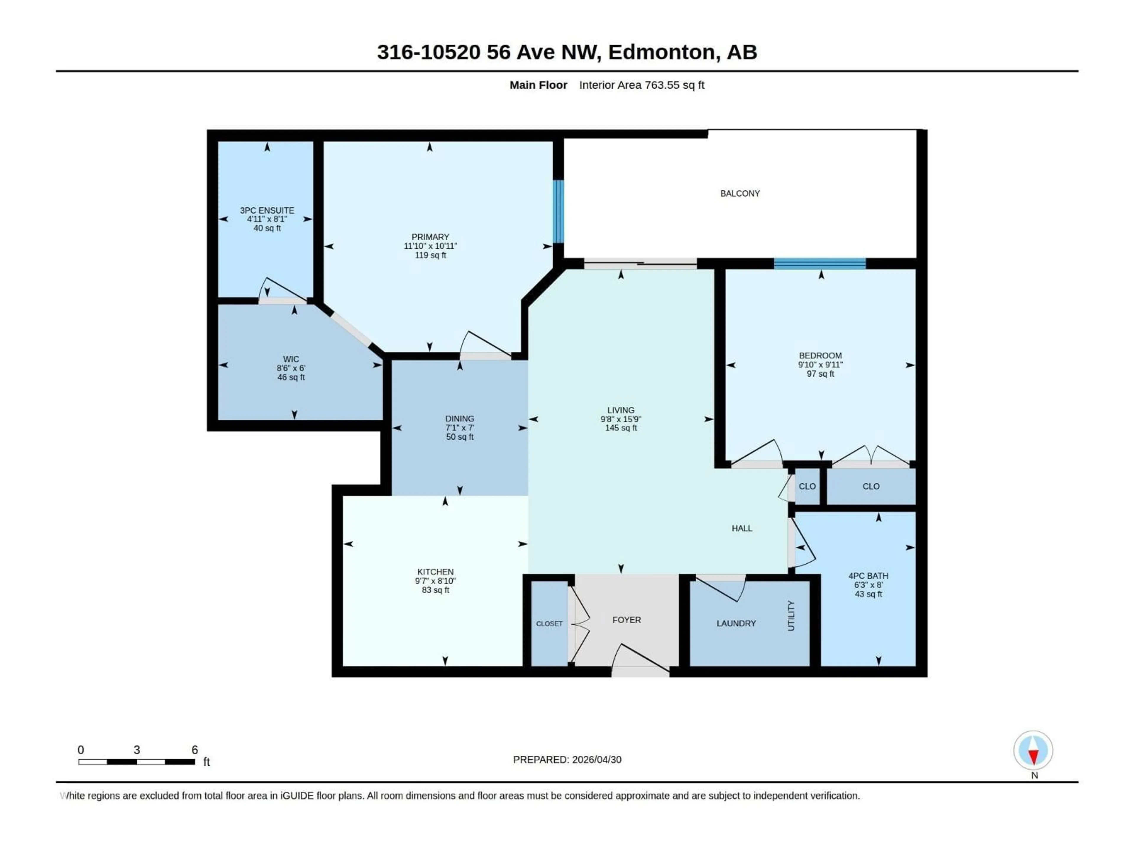 Floor plan for 316 10520 56 AV NW, Edmonton Alberta T6H0X7