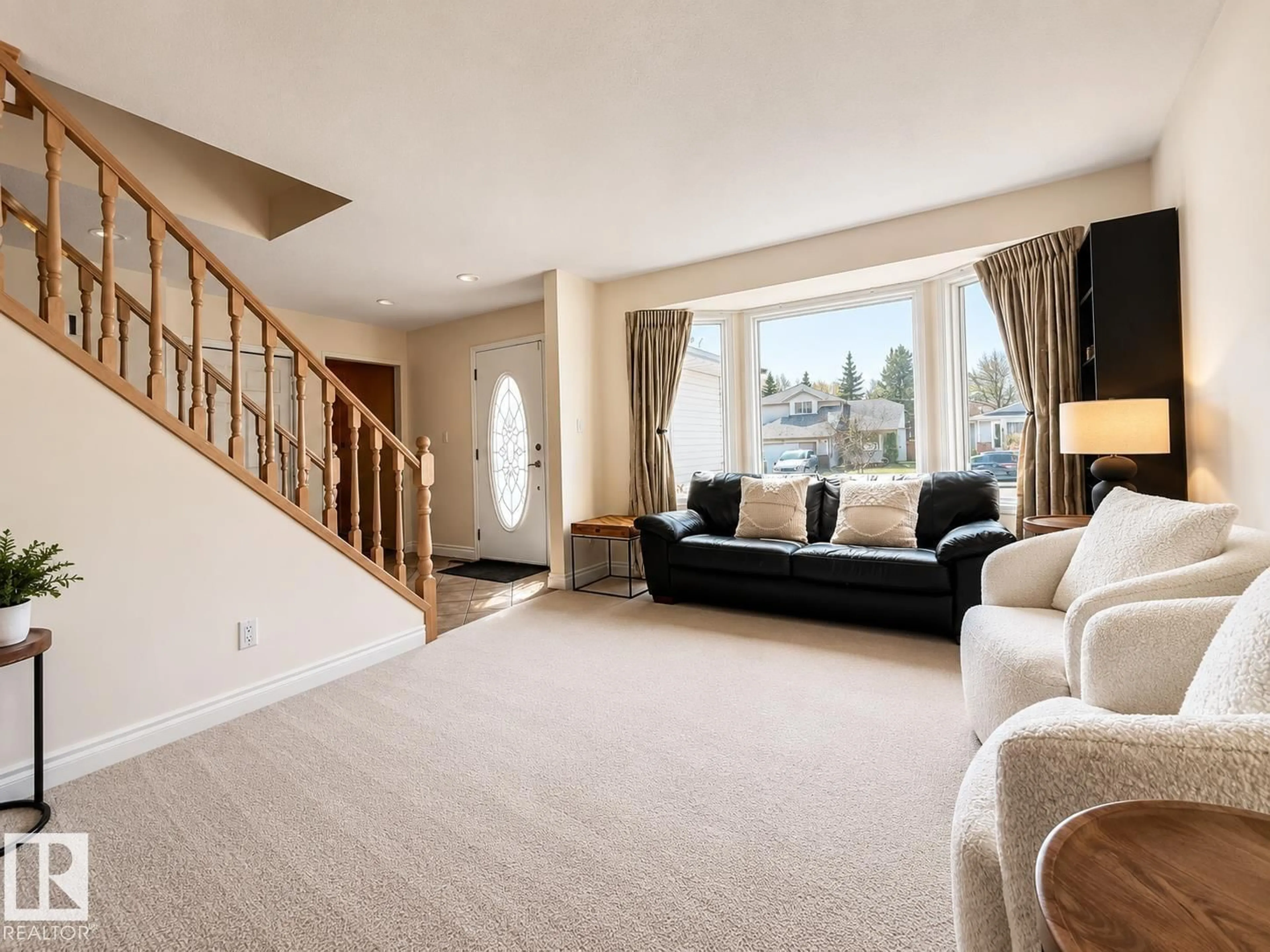 Living room with furniture, carpet floor for 13 CANYON DR, Sherwood Park Alberta T8H1N3