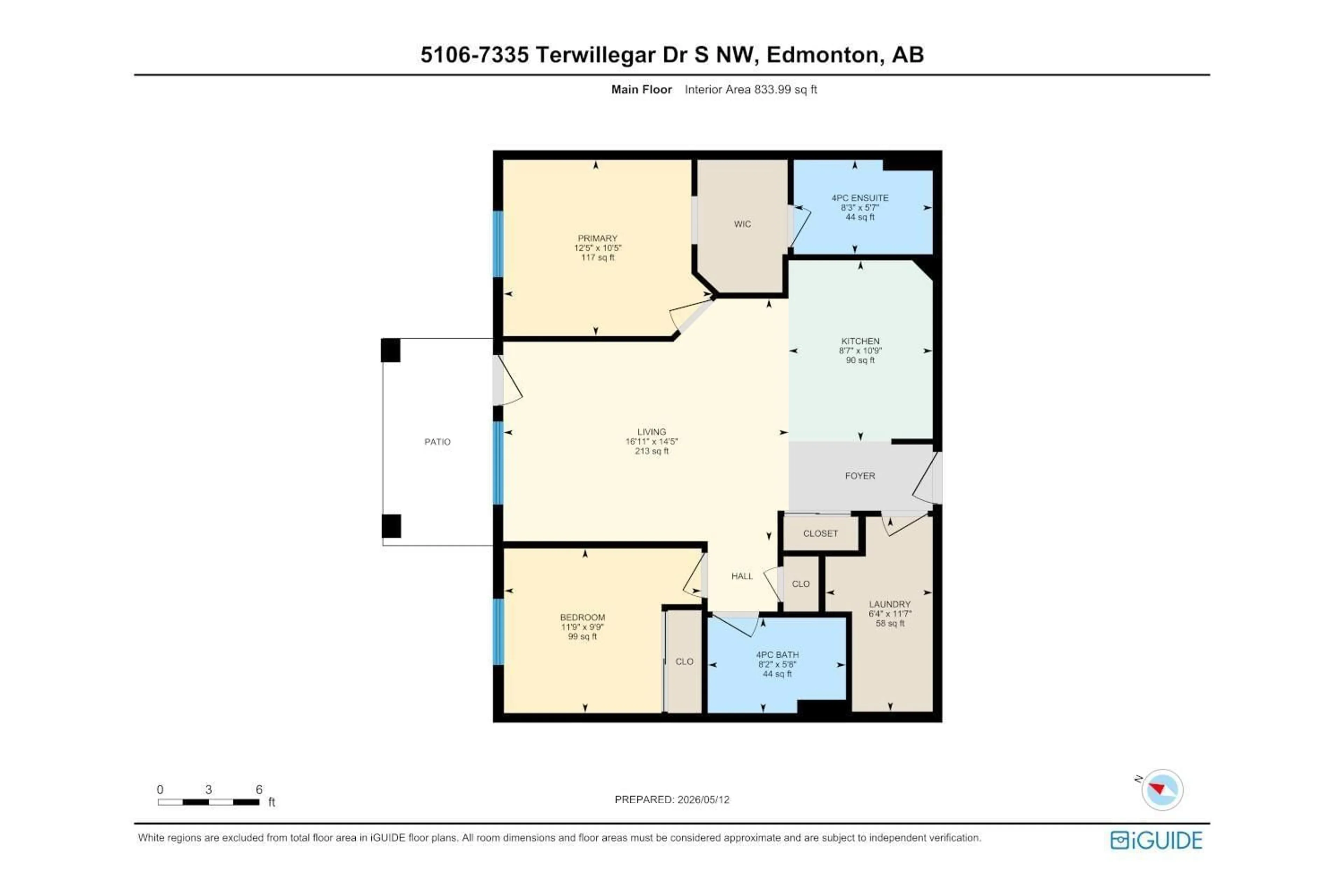Floor plan for 5106 - 7335 SOUTH TERWILLEGAR DR, Edmonton Alberta T6R0M1