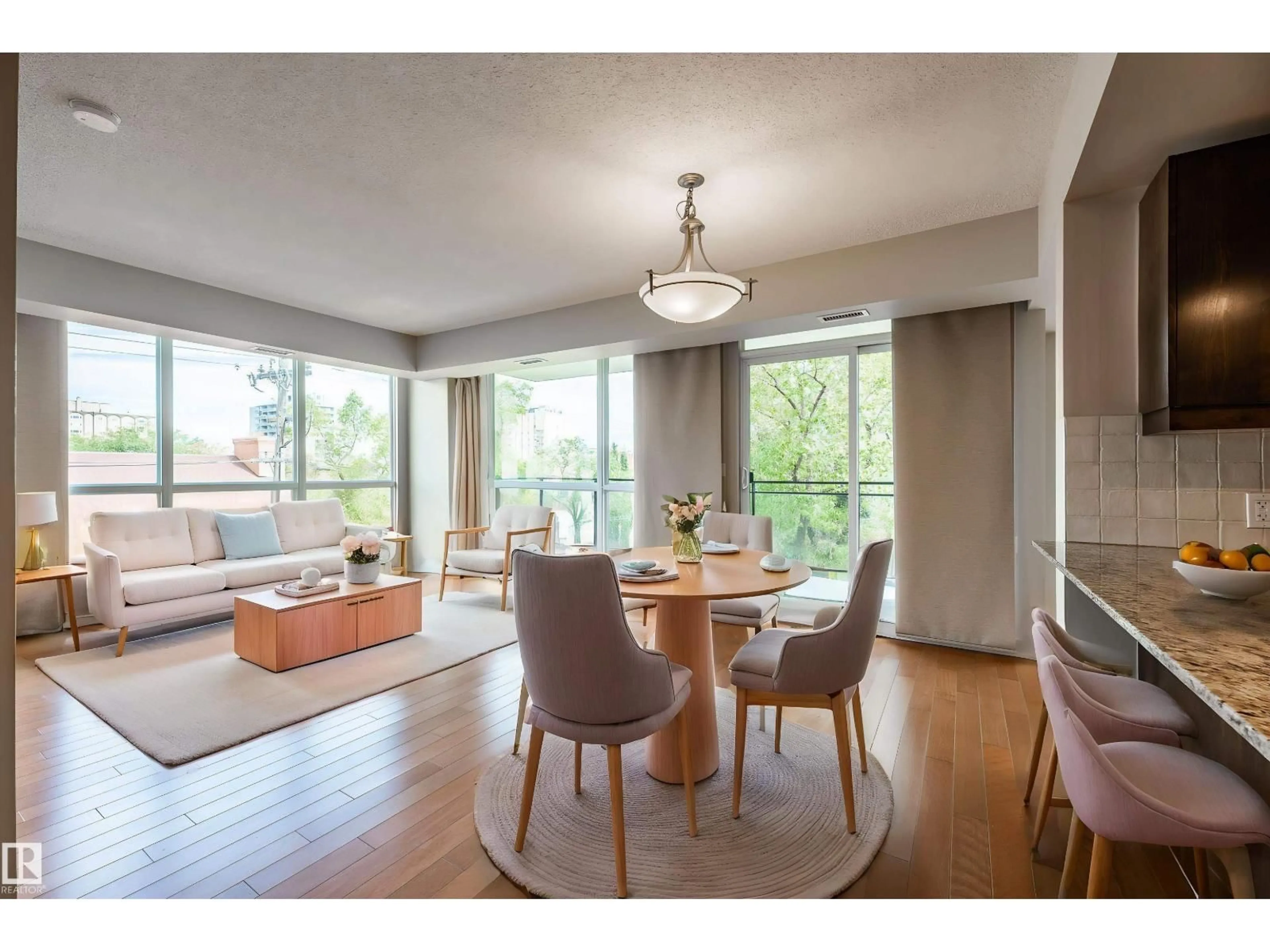 Dining room, wood/laminate floor for #304 - 10046 117 ST, Edmonton Alberta T5K1X2