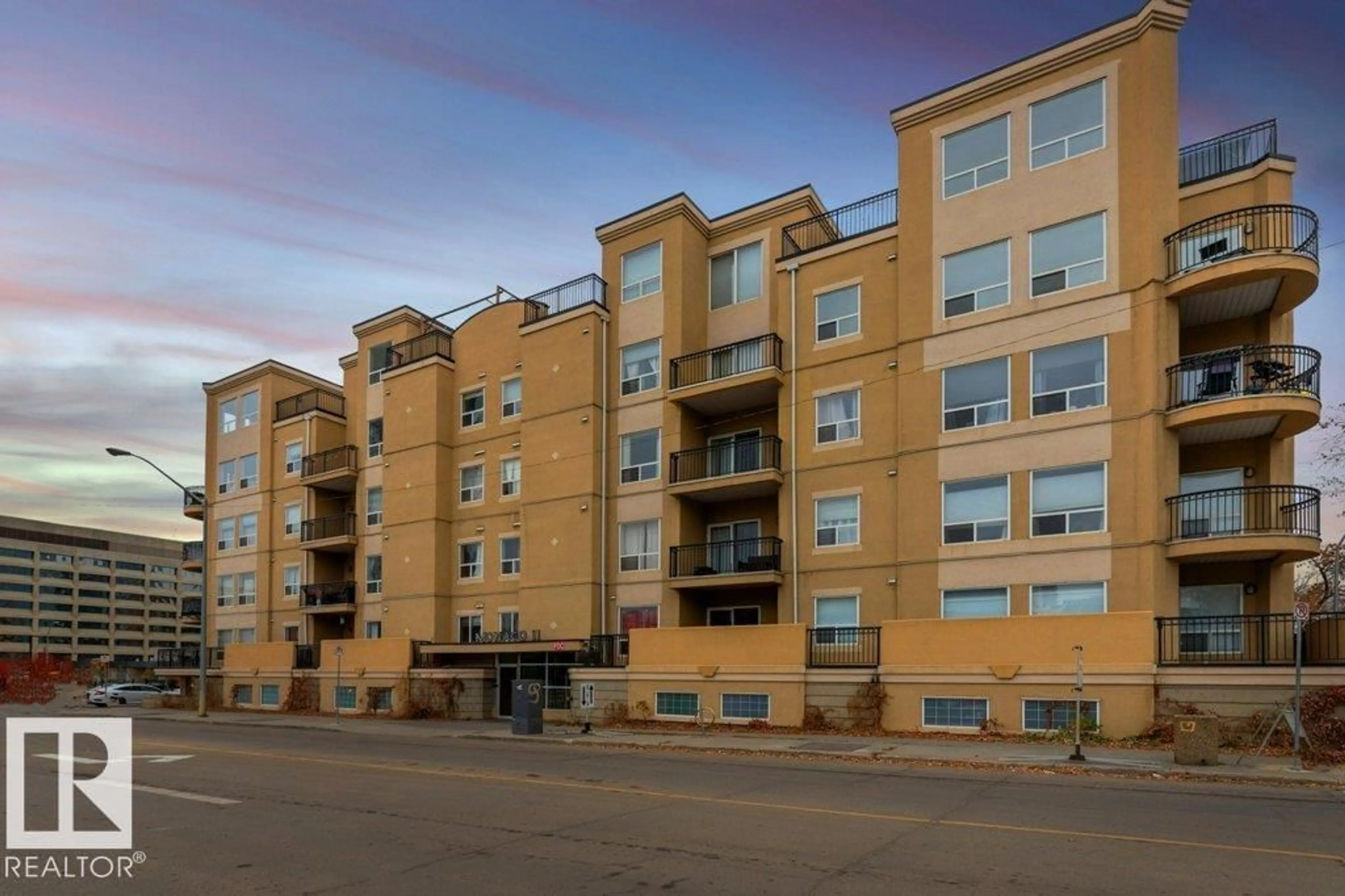 A pic from outside/outdoor area/front of a property/back of a property/a pic from drone, building for #405 - 10606 102 AV, Edmonton Alberta T5J5E9