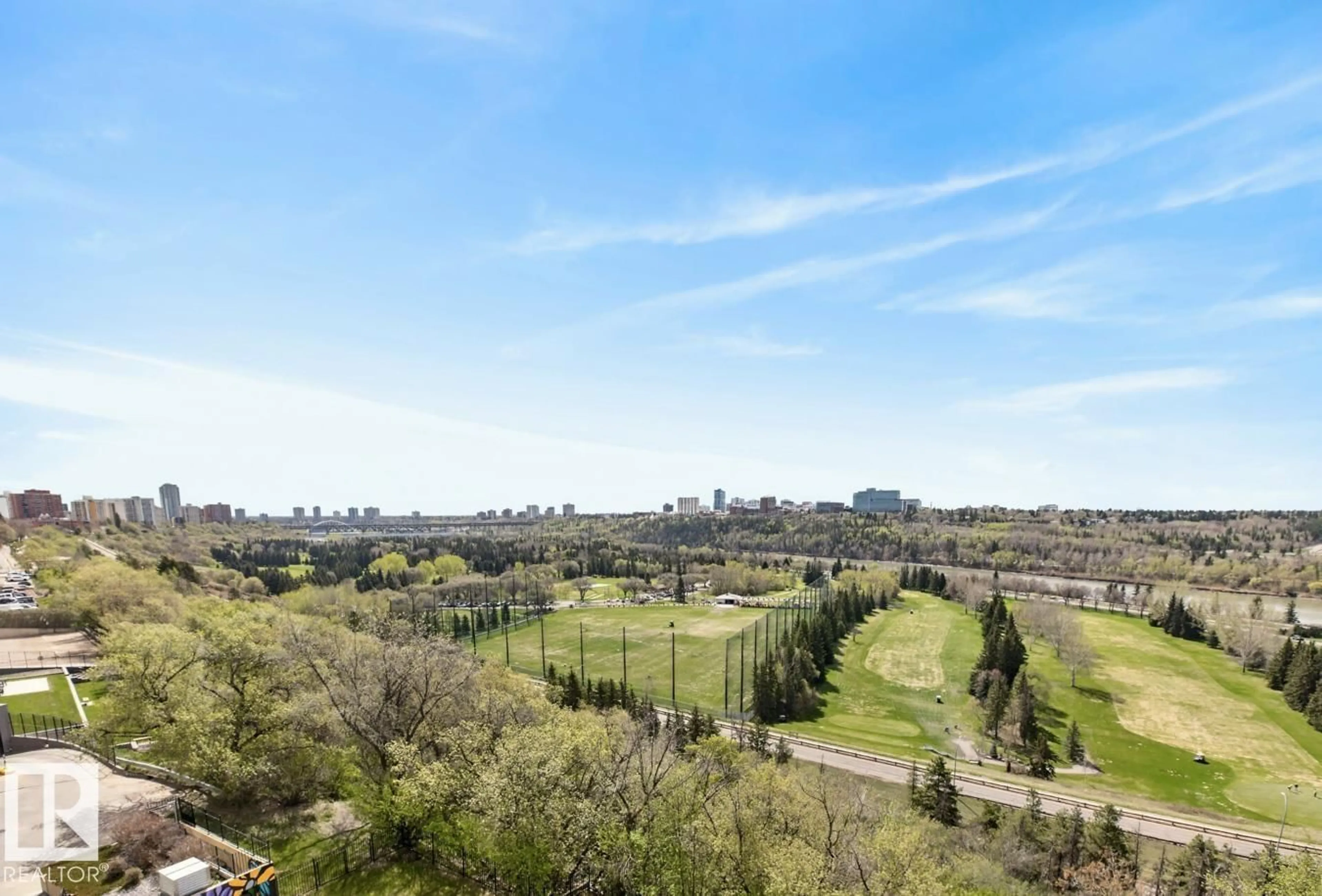 A pic from outside/outdoor area/front of a property/back of a property/a pic from drone, forest/trees view for #602 - 12303 JASPER AV, Edmonton Alberta T5N3K7