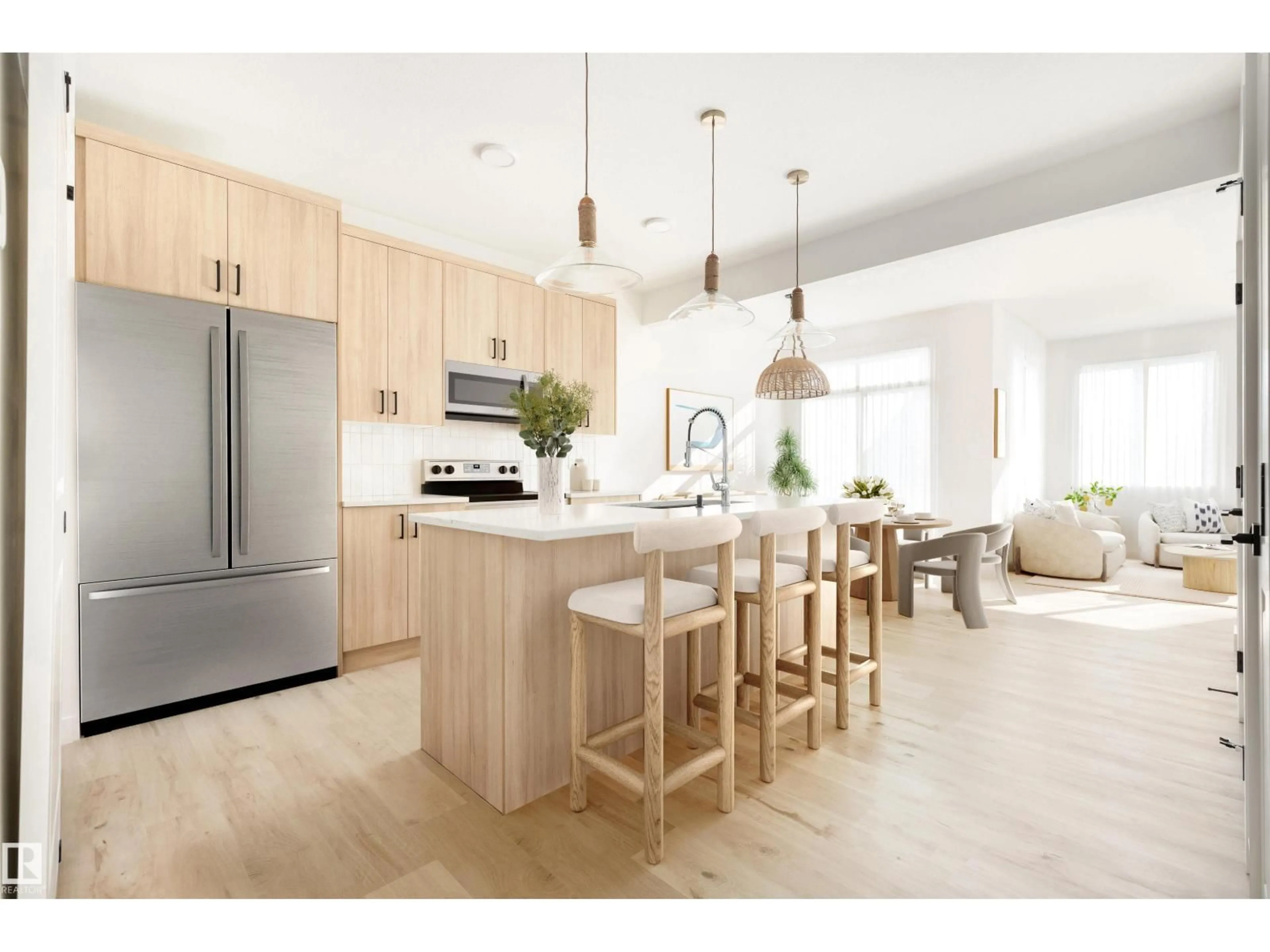 Open concept kitchen, wood/laminate floor for 18 CHEVAL CL, Sherwood Park Alberta T8H2Z3