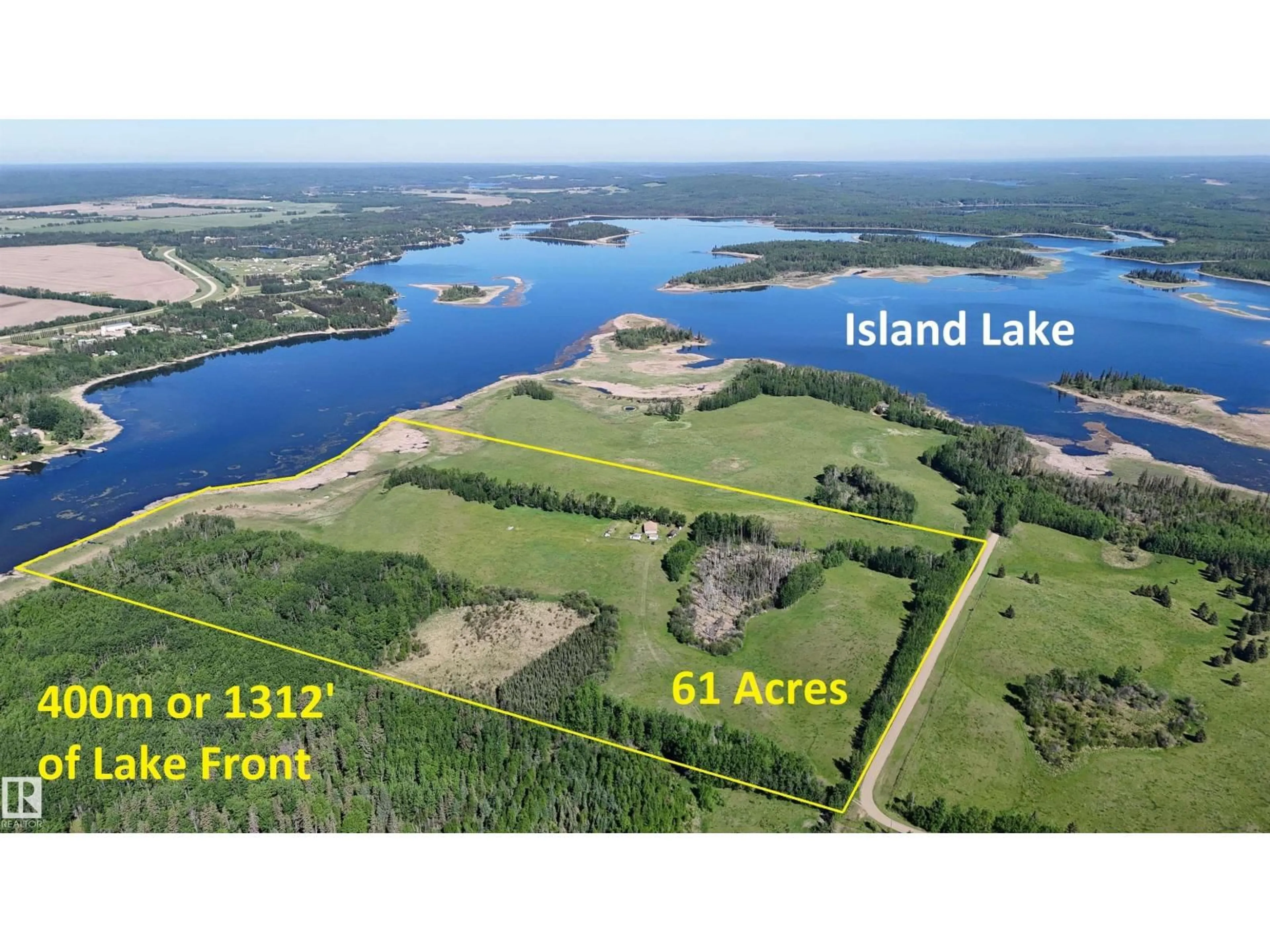 A pic from outside/outdoor area/front of a property/back of a property/a pic from drone, water/lake/river/ocean view for 240002 TWP RD 674, Rural Athabasca County Alberta T0S0A1