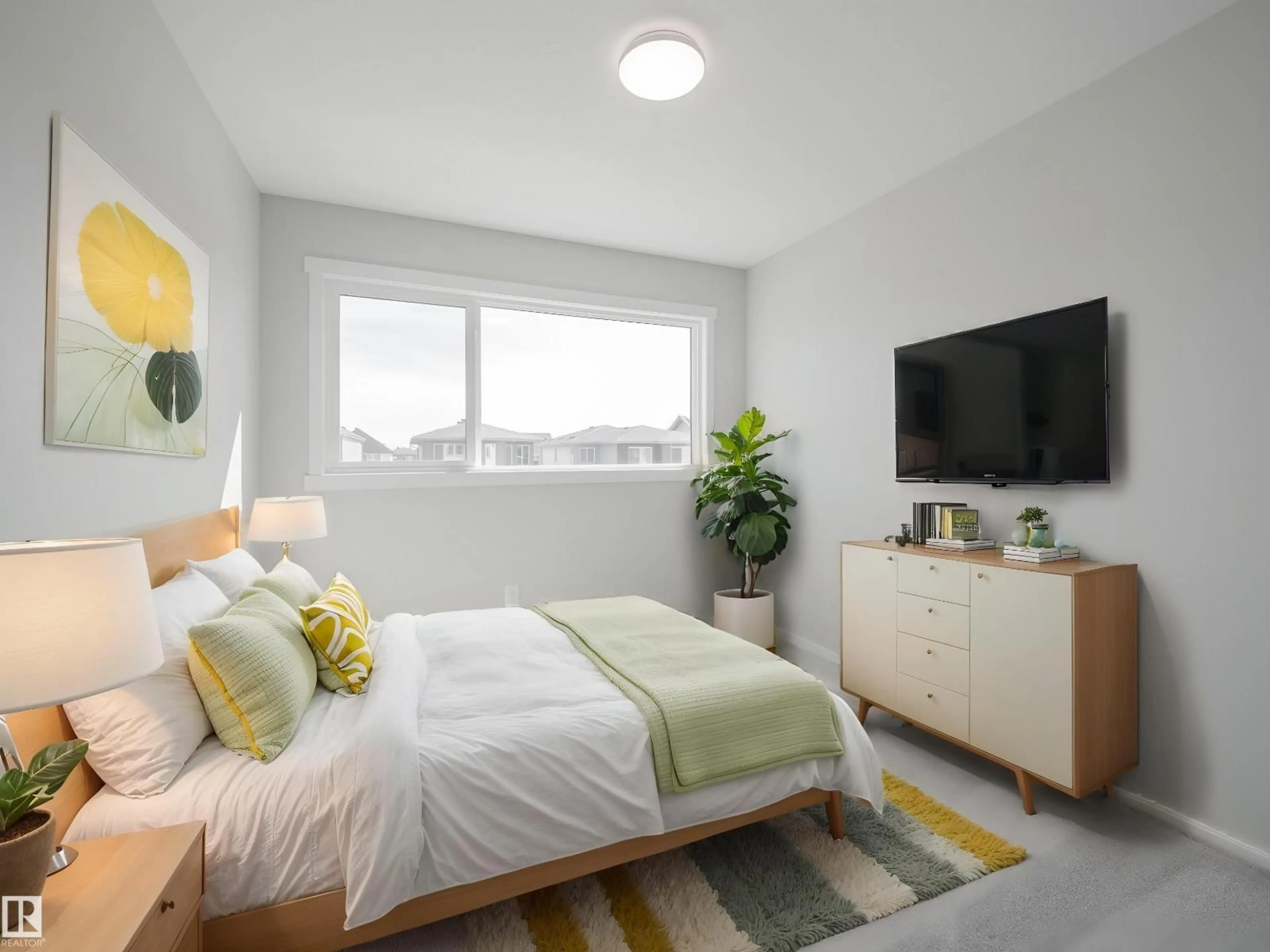 Bedroom with bed, unknown for NE - 17338 6 A ST, Edmonton Alberta T5Z0A1