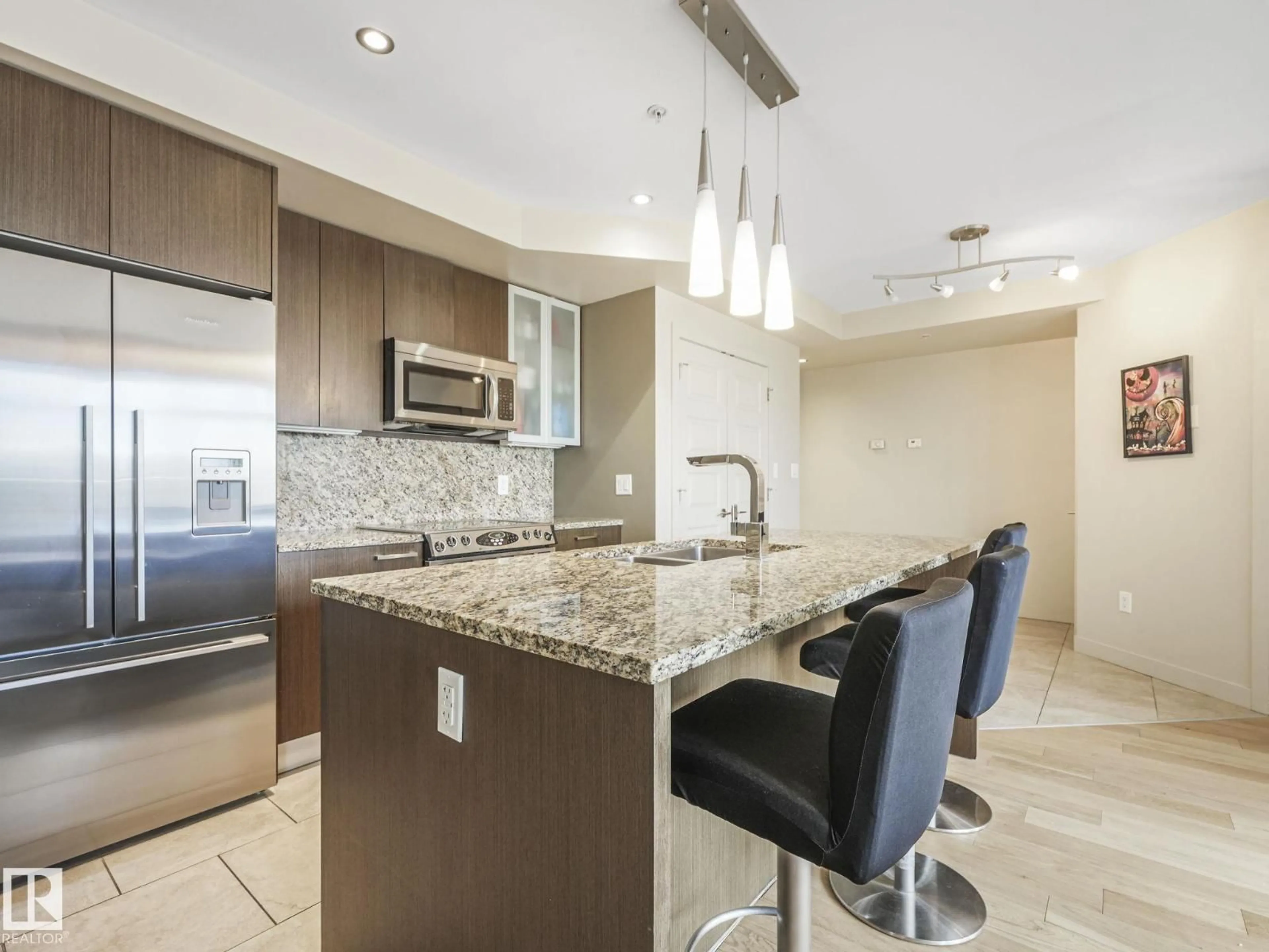 Open concept kitchen, ceramic/tile floor for 801 - 10388 105 ST NW, Edmonton Alberta T5J0C2
