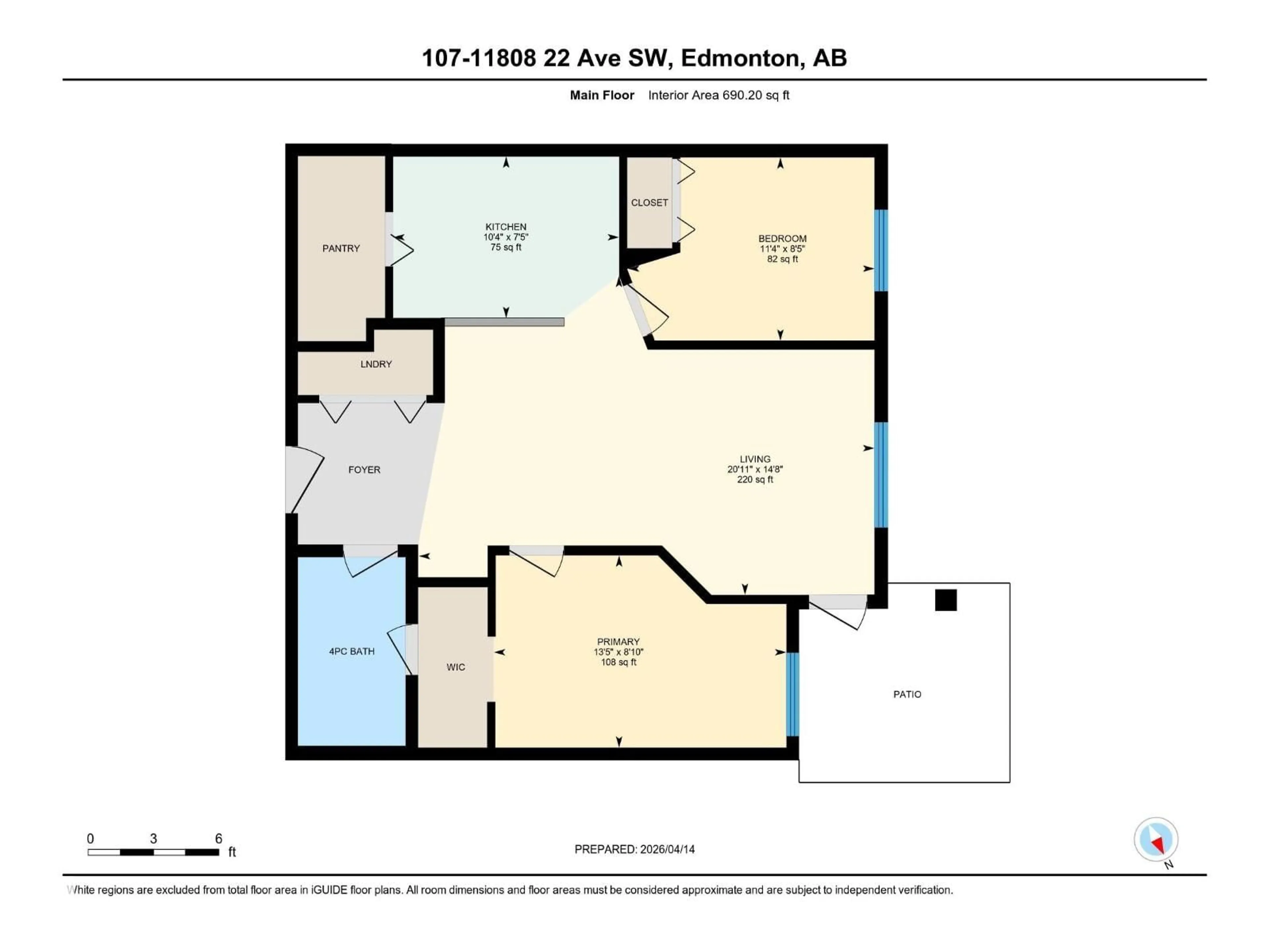 Floor plan for 107 11808 22 AV, Edmonton Alberta T6W2A2