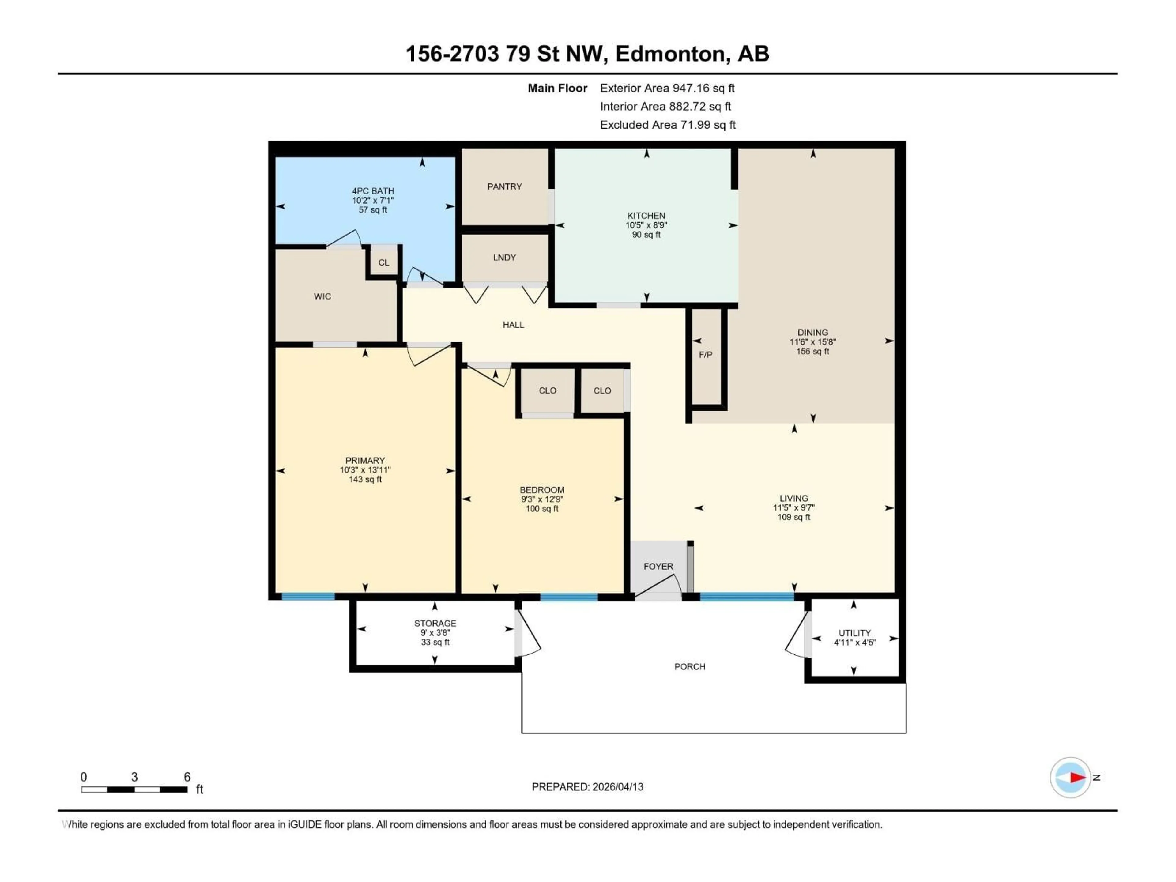 Floor plan for 156 - 2703 79 ST, Edmonton Alberta T6K3Z6