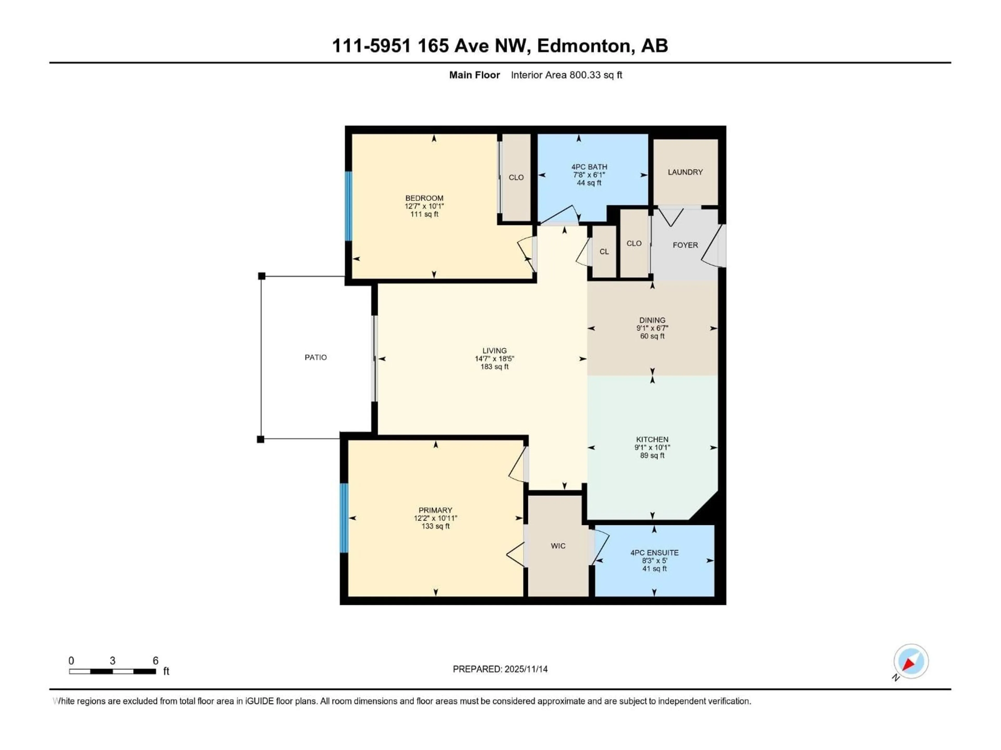 Floor plan for 111 5951 165 AV NW, Edmonton Alberta T5Y0J6
