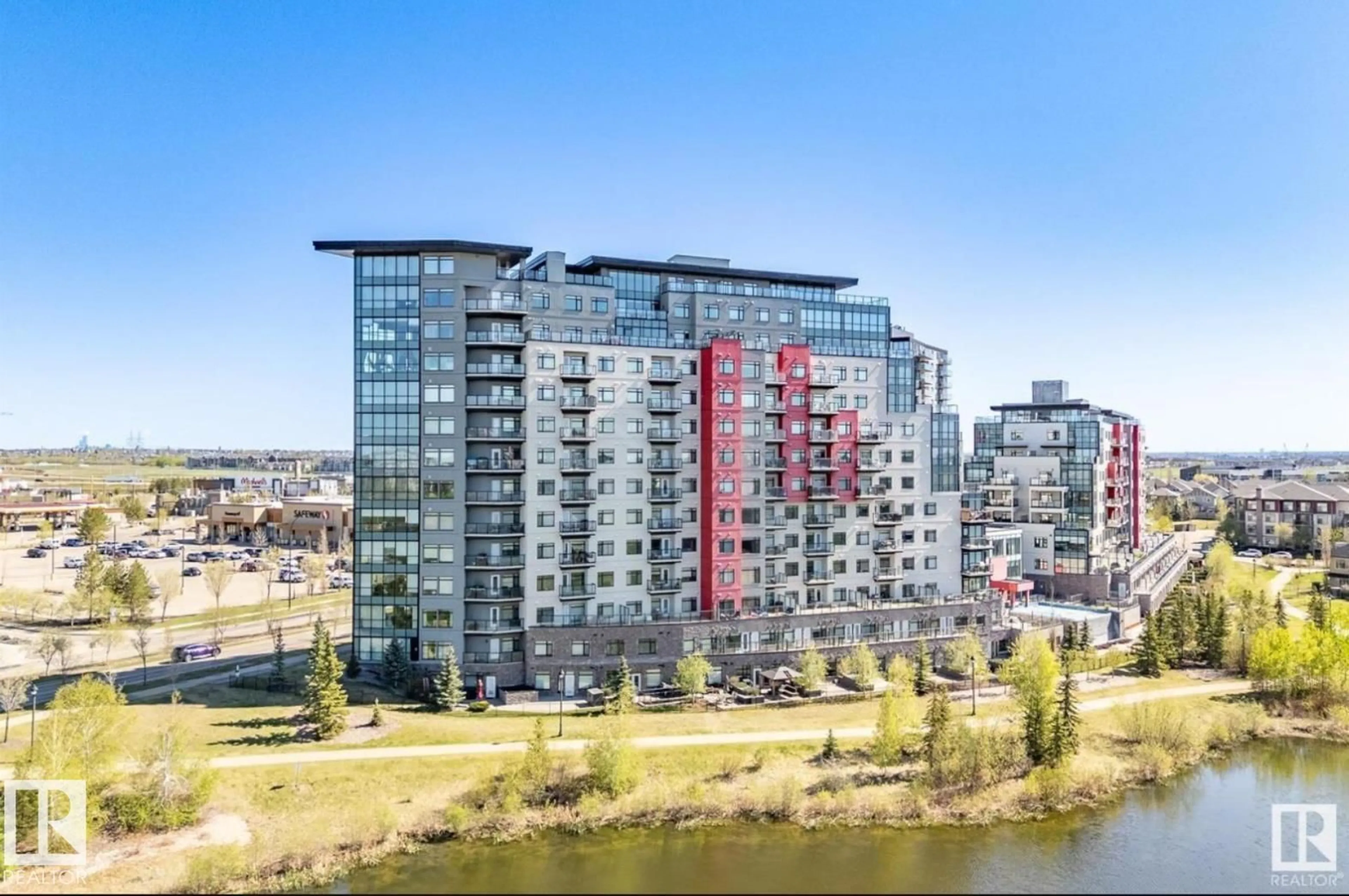 A pic from outside/outdoor area/front of a property/back of a property/a pic from drone, water/lake/river/ocean view for 5151 - 531 WINDERMERE BV, Edmonton Alberta T6W2K4