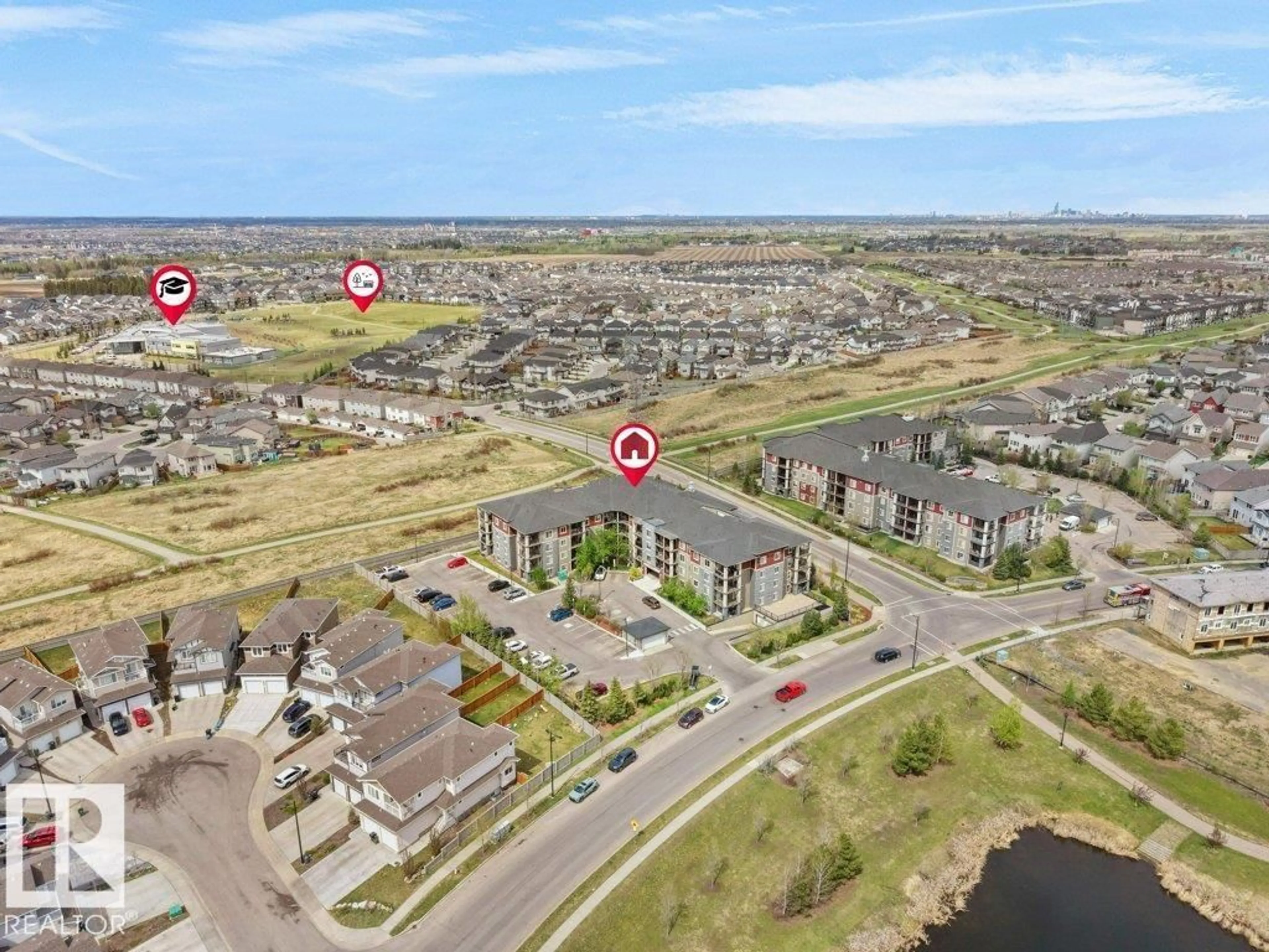 A pic from outside/outdoor area/front of a property/back of a property/a pic from drone, water/lake/river/ocean view for #216 - 5390 CHAPPELLE RD, Edmonton Alberta T6W3K7