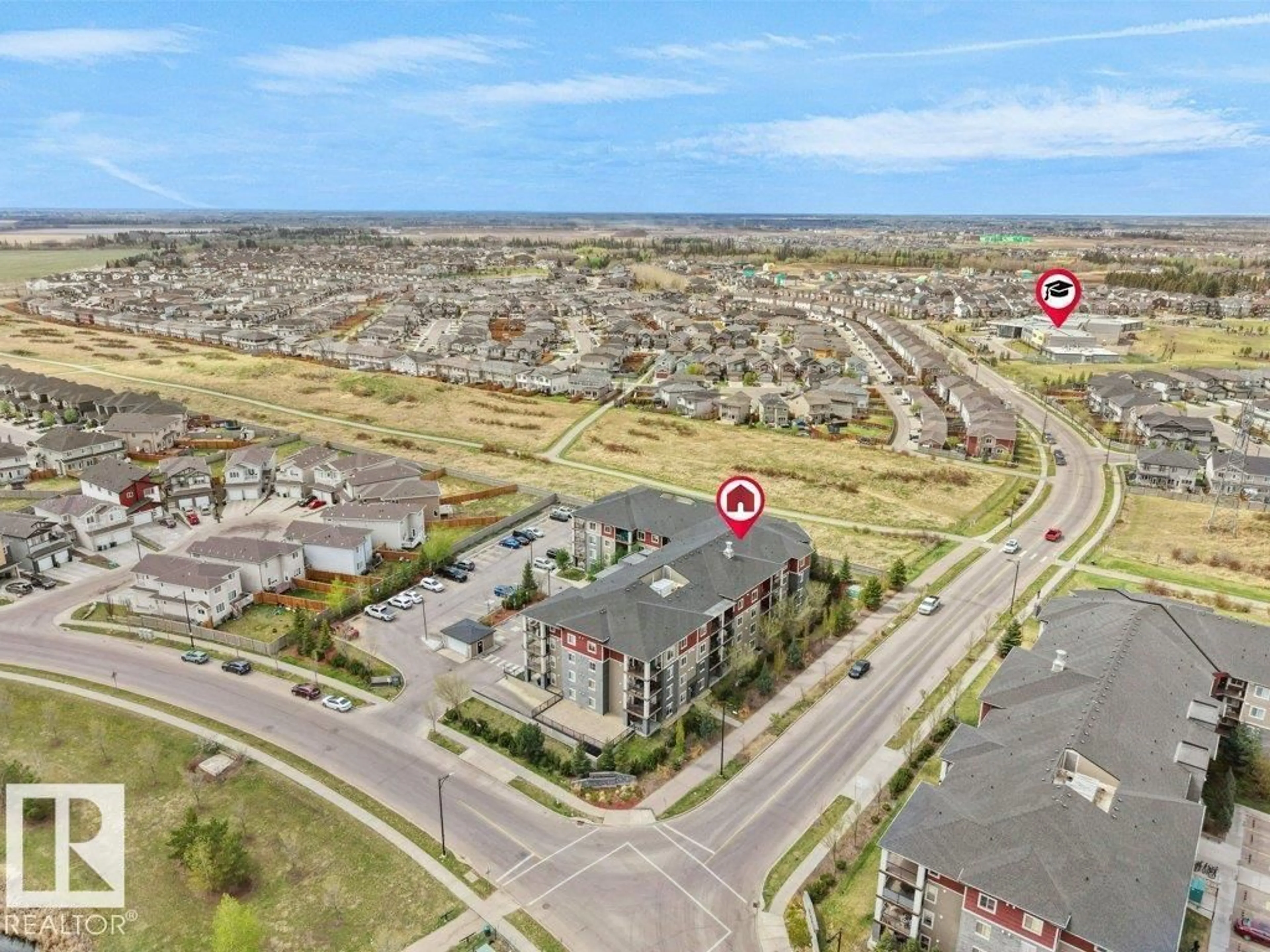 A pic from outside/outdoor area/front of a property/back of a property/a pic from drone, street for #216 - 5390 CHAPPELLE RD, Edmonton Alberta T6W3K7