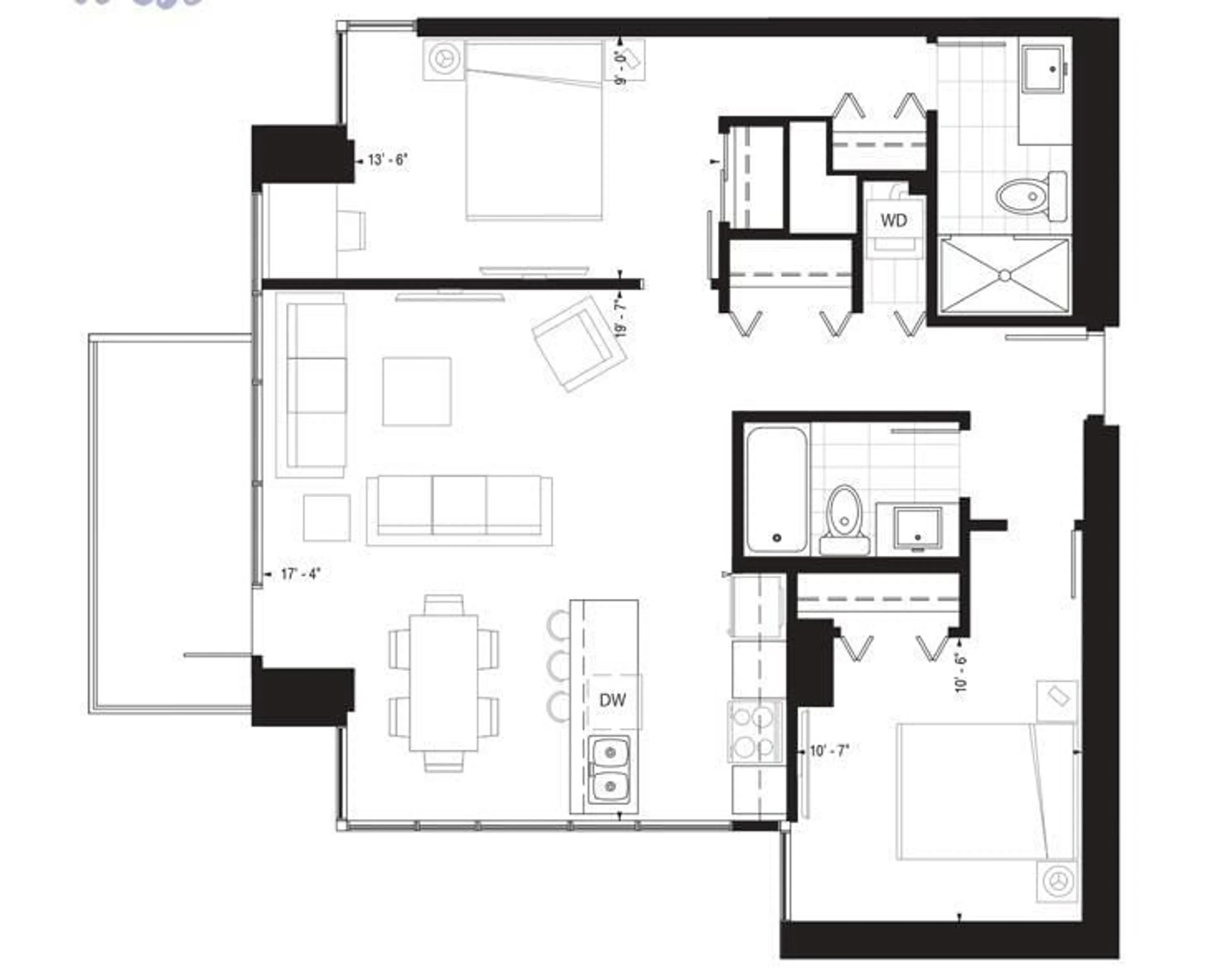 Floor plan for 1601 - 10180 103 ST NW, Edmonton Alberta T5J0L1