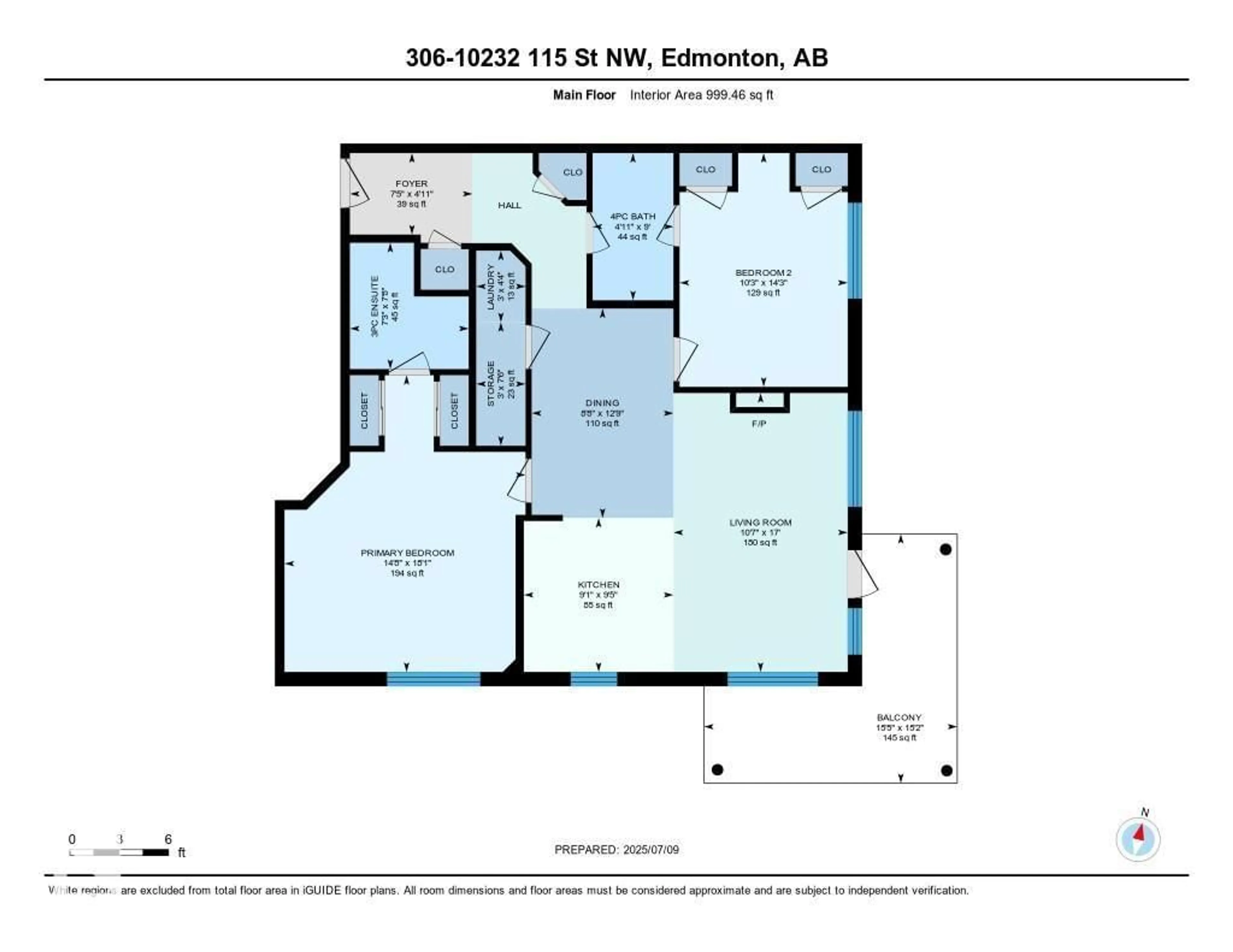 Floor plan for 306 - 10232 115 ST NW, Edmonton Alberta T5K1T8
