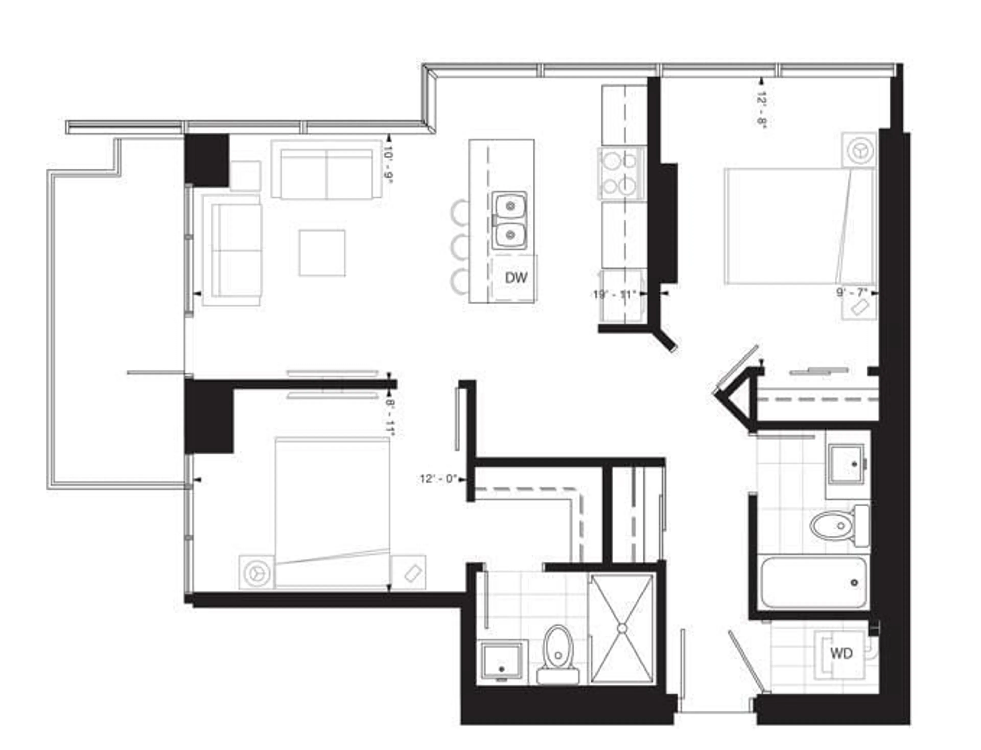 Floor plan for 3302 - 10180 103 ST NW, Edmonton Alberta T5J0L1