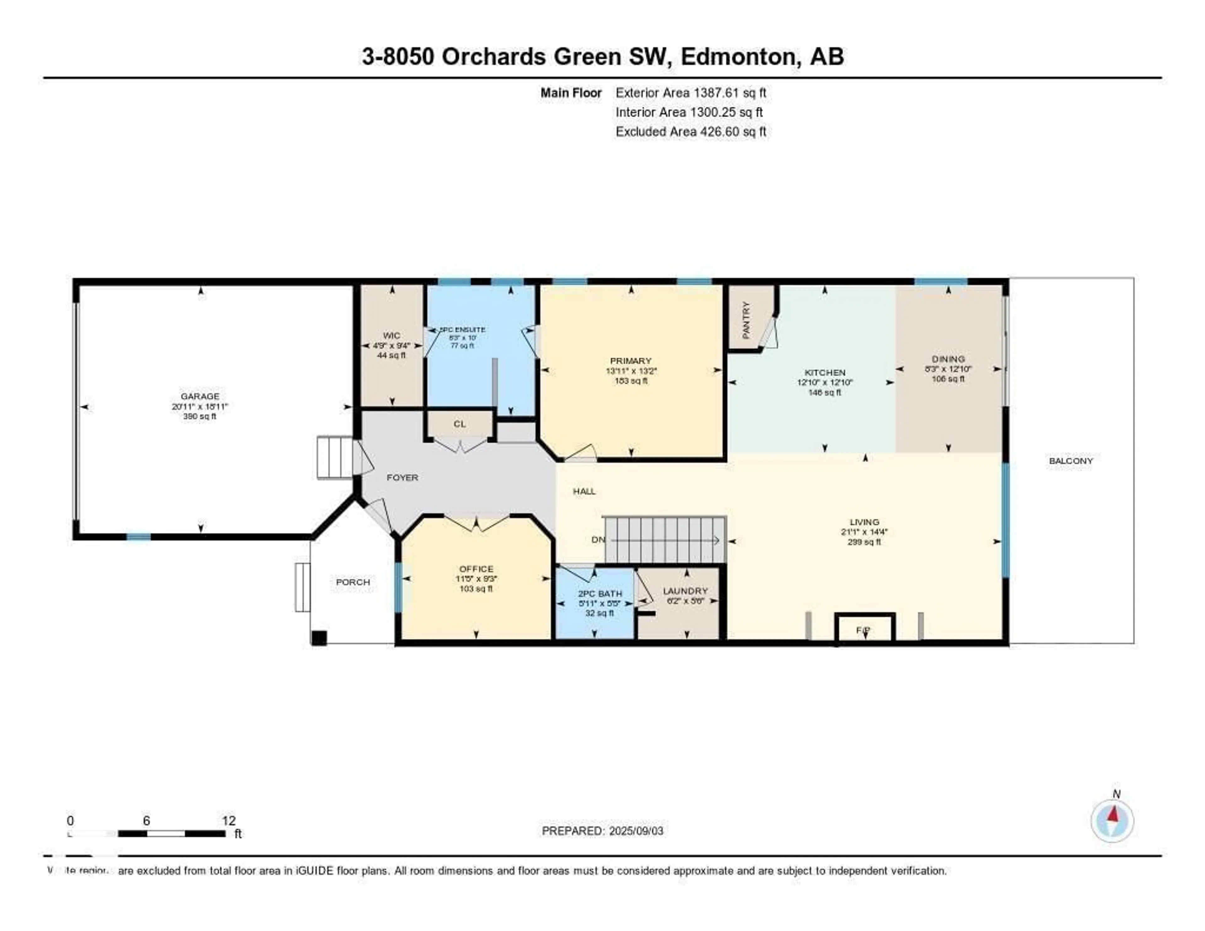 Floor plan for 3 - 8050 ORCHARDS GR, Edmonton Alberta T6X2N2
