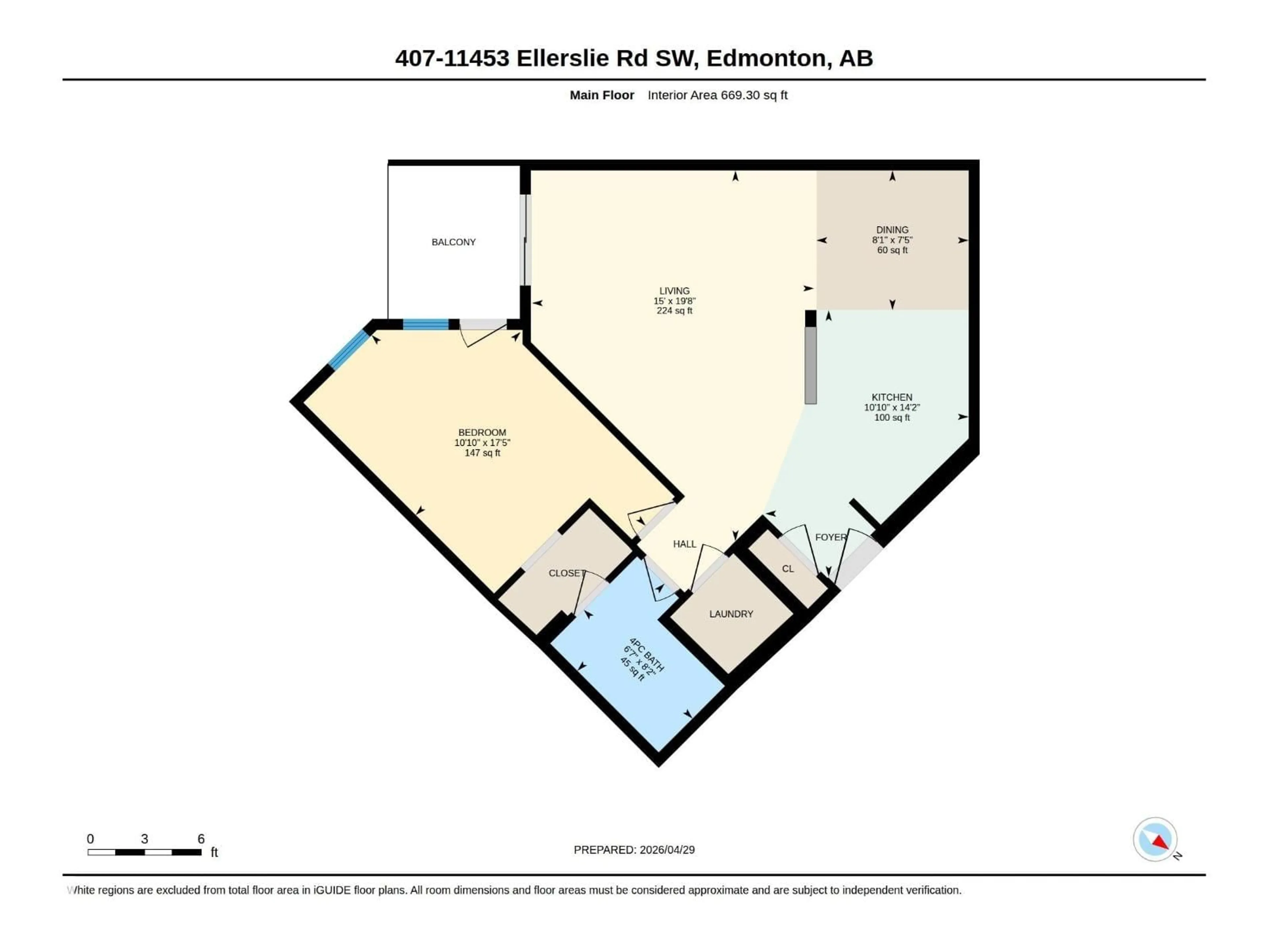 Floor plan for #407 - 11453 ELLERSLIE RD SW, Edmonton Alberta T6W1T3