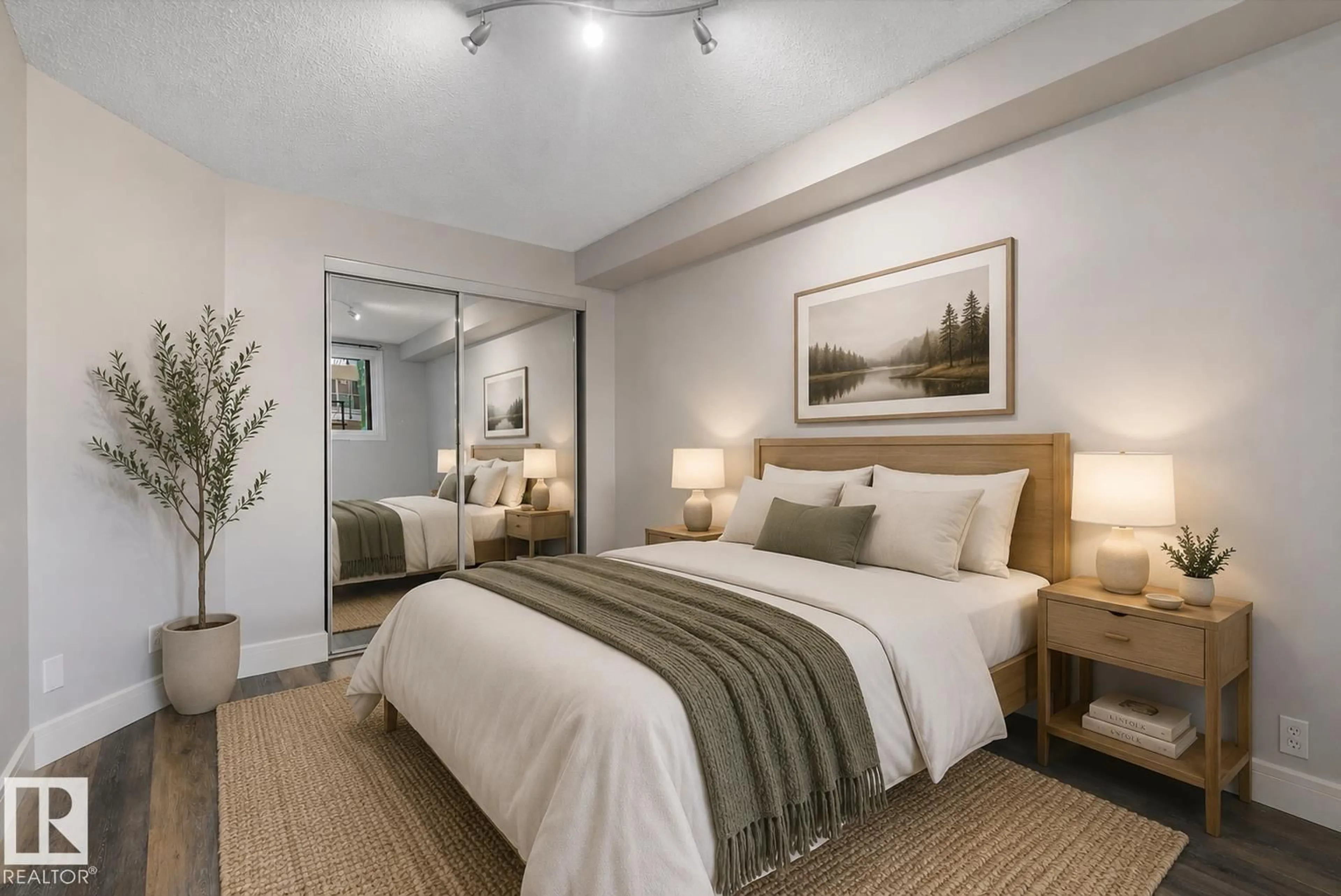 Bedroom with bed, carpet floor for #7 - 11008 124 ST, Edmonton Alberta T5M0J4