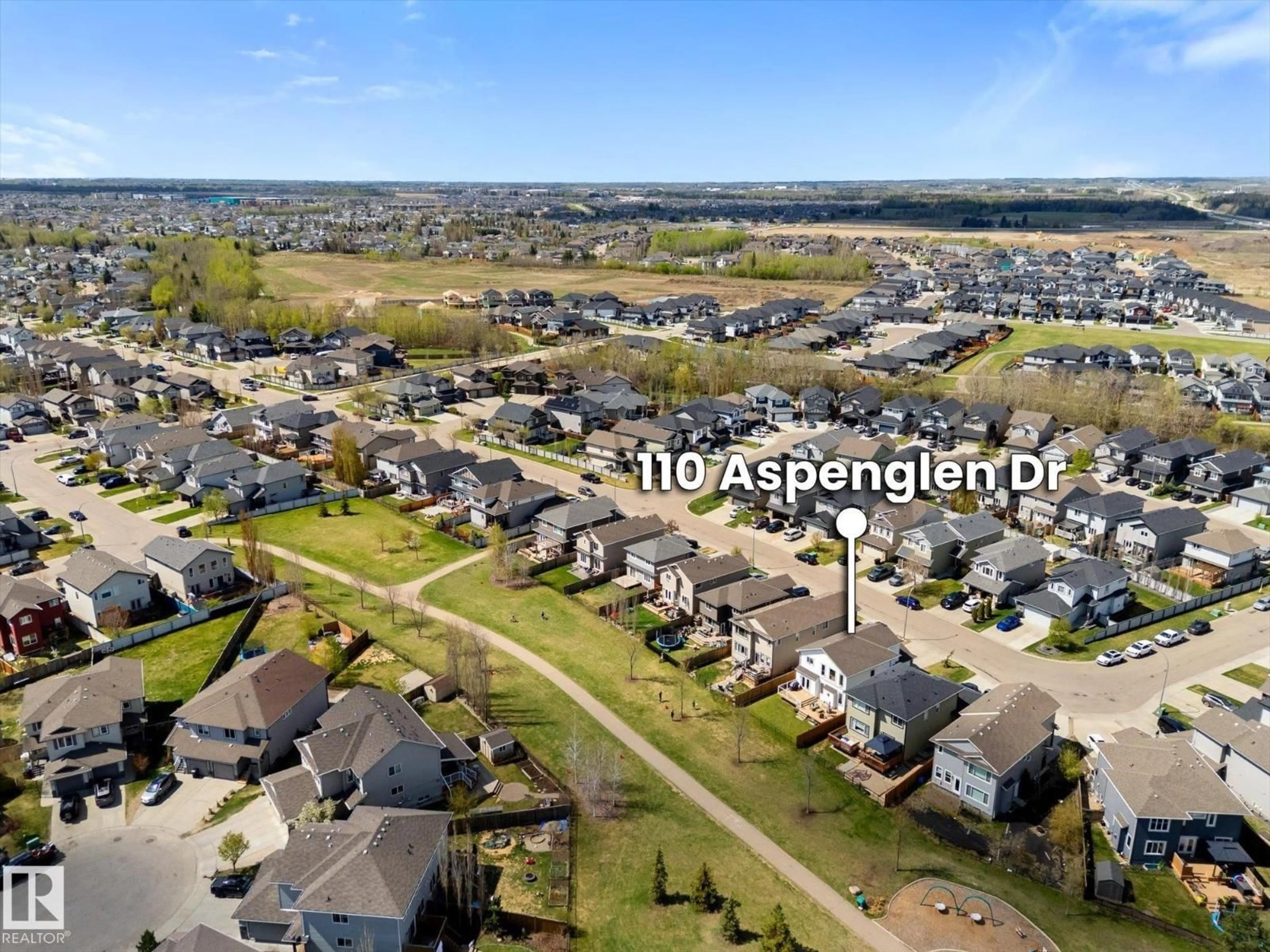 A pic from outside/outdoor area/front of a property/back of a property/a pic from drone, street for 110 ASPENGLEN DR, Spruce Grove Alberta T7X0J3