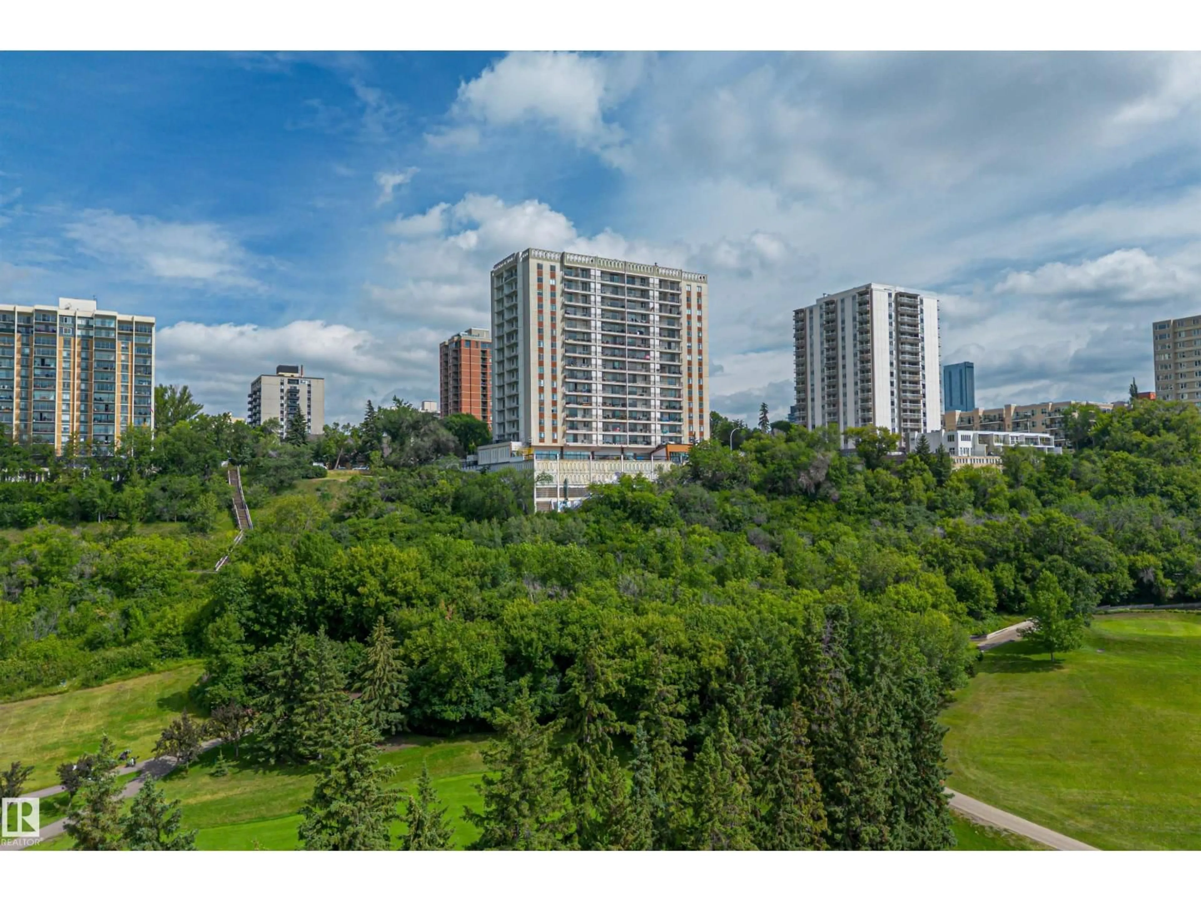 A pic from outside/outdoor area/front of a property/back of a property/a pic from drone, city buildings view from balcony for 1605 - 11307 99 AV, Edmonton Alberta T5K0H2