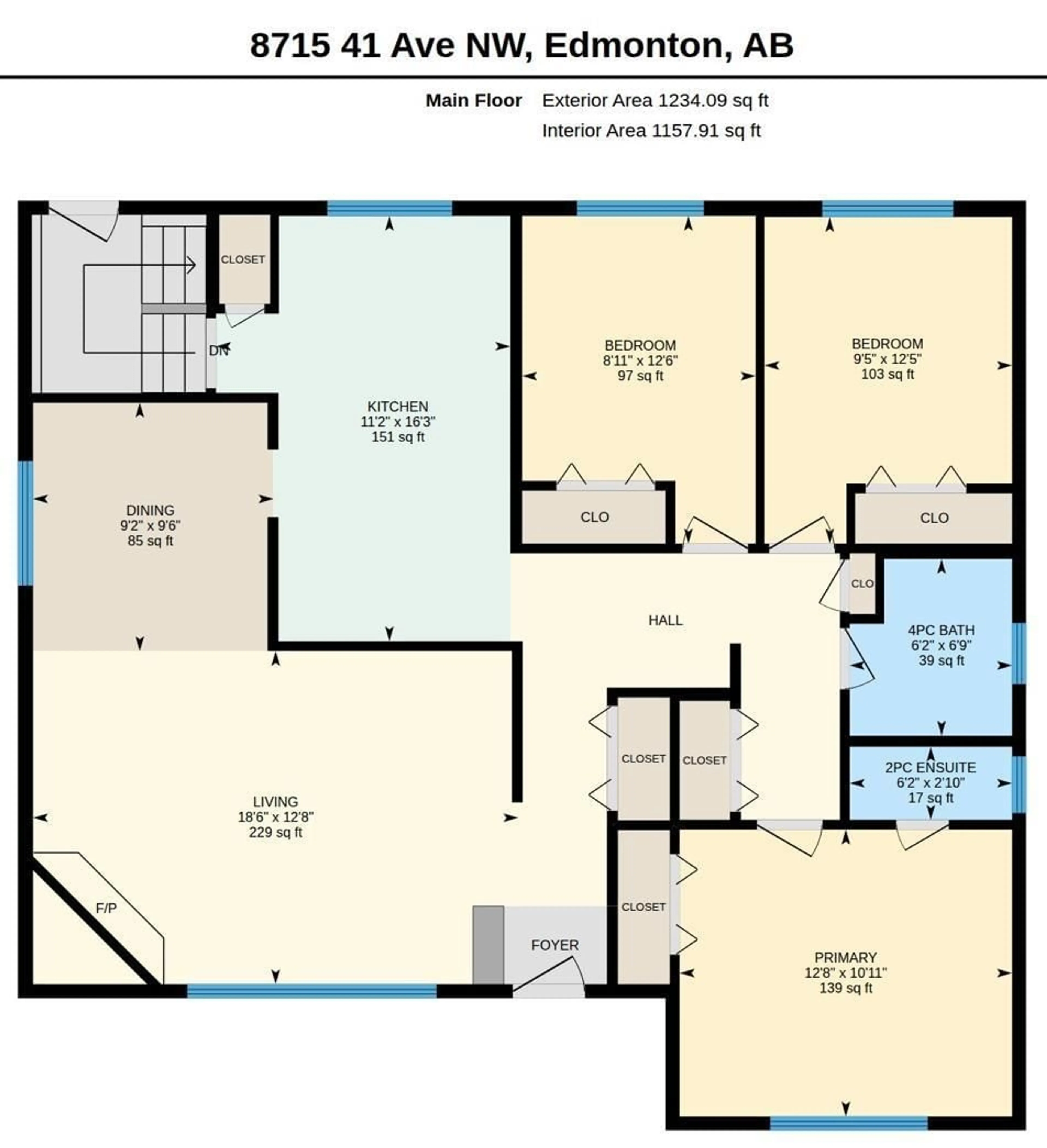 Floor plan for 8715 41 AV, Edmonton Alberta T6K1G8